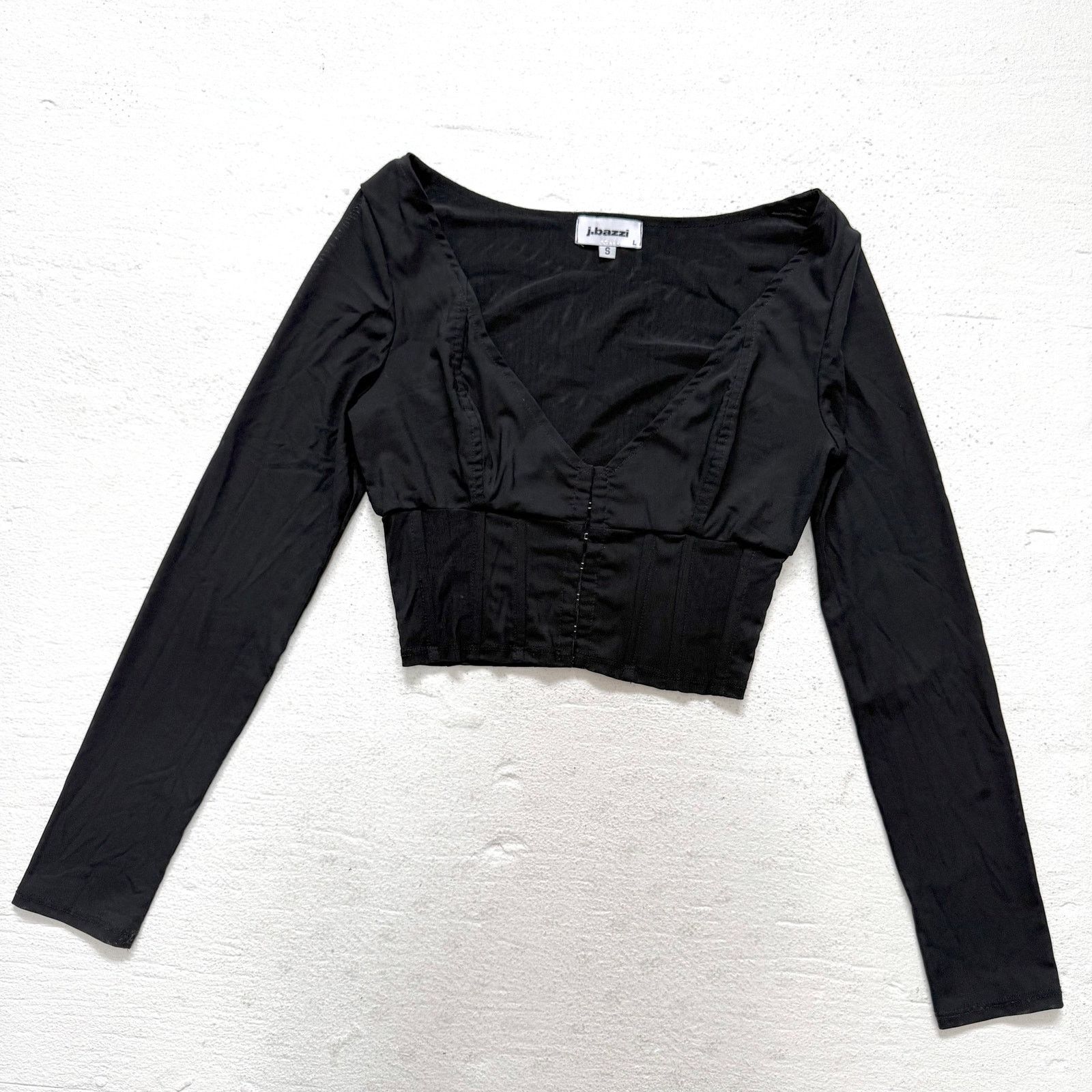 Other J.Bazzi Black Mesh Corset Bustier Long Sleeve Crop Top Small Size S / US 4 / IT 40 - 1 Thumbnail