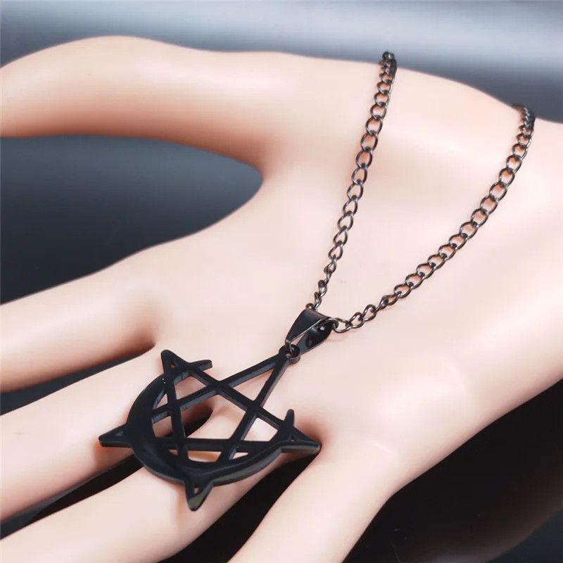 Jewelry Gothic Moon and Pentagram Pendant Charms Necklace Emblem Size ONE SIZE - 3 Thumbnail