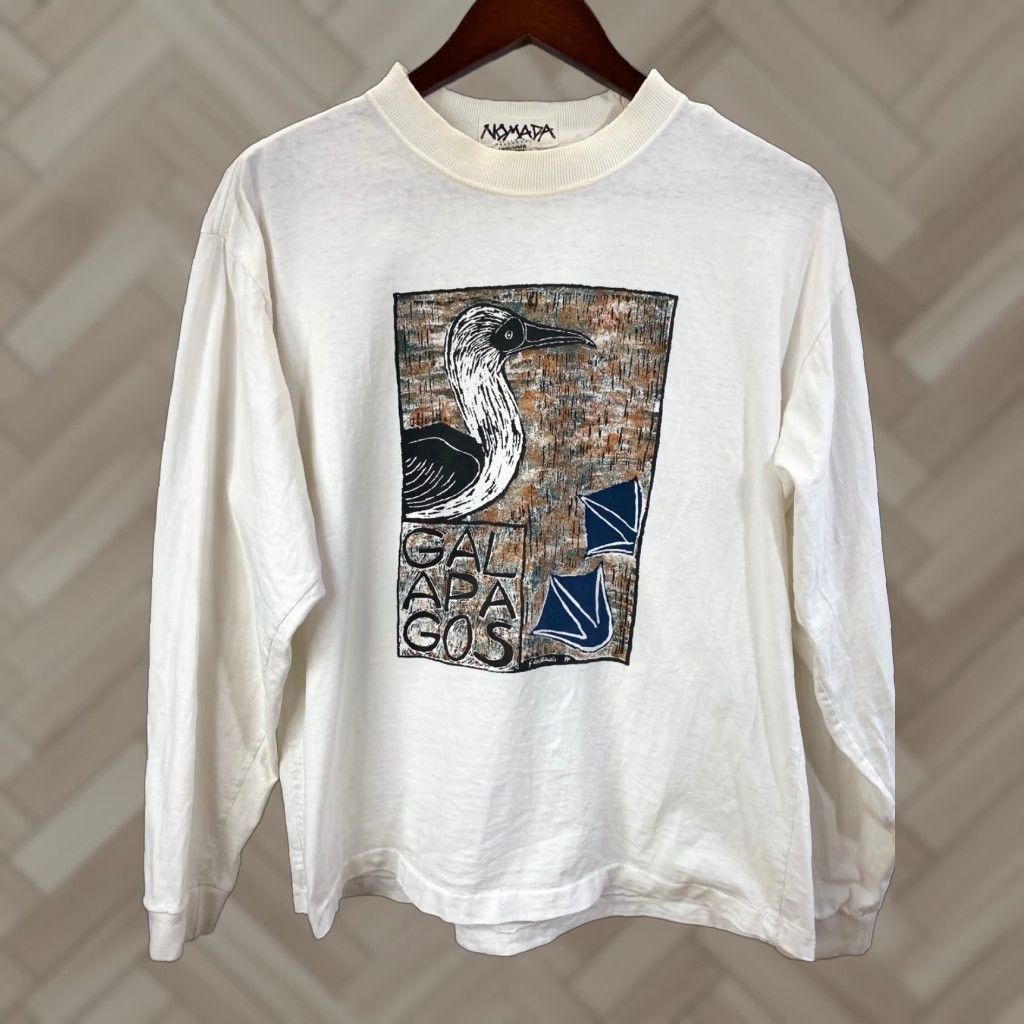 Nomad VINTAGE Nomada T-Shirt Men’s Galapagos Islands Blue Footed Booby Size S White Crew Neck Long Sleeve 100% Cotton Shirt Mens Size US S / EU 44-46 / 1 - 1 Thumbnail