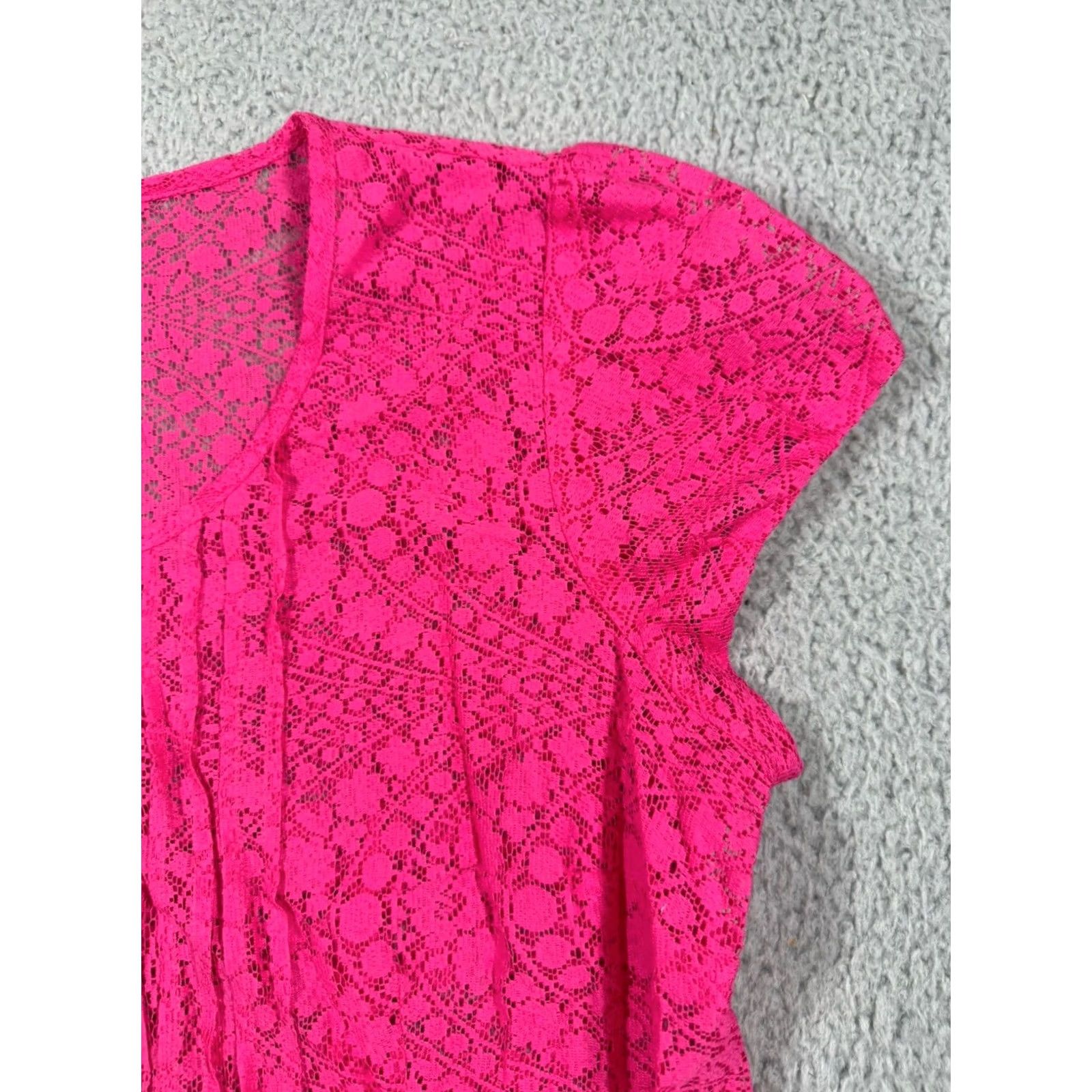 Van Heusen Van Heusen Studio Stretch Women's XL Top Pink Sleeveless Pullover Lace Blouse Button Dressy Casual Shirt Size XL / US 12-14 / IT 48-50 - 5 Thumbnail