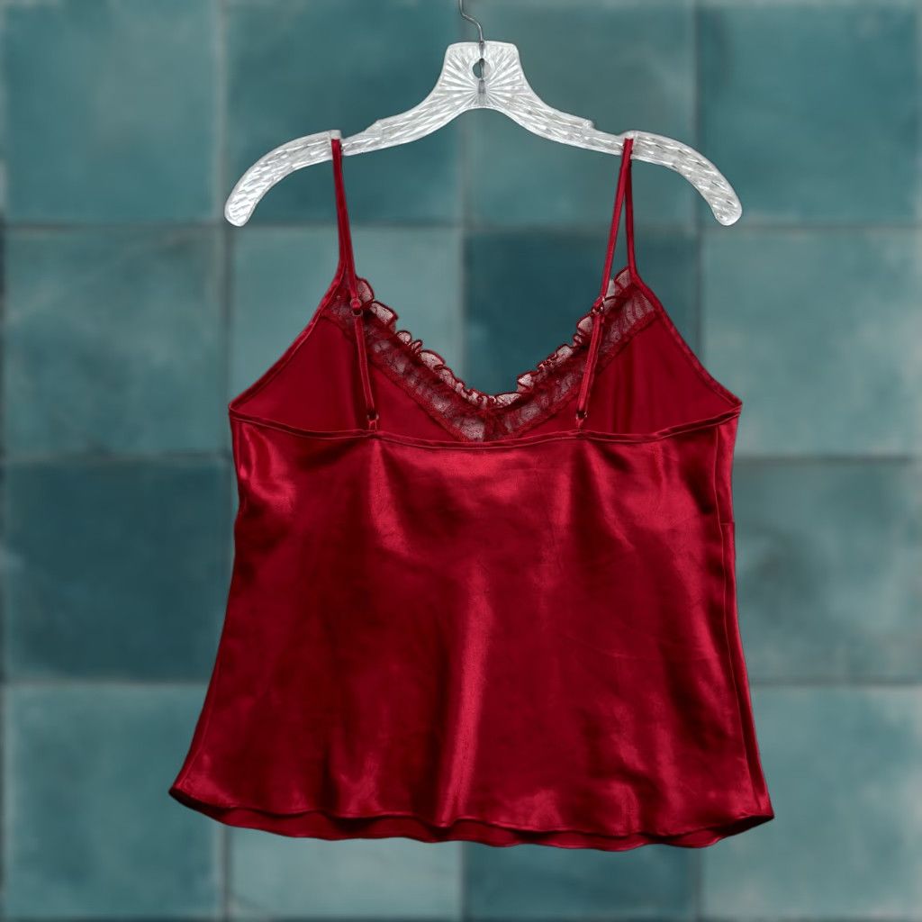 Vintage VINTAGE Camisole Top M Red Satin Lace Coquette Victorian Edwardian Y2K Size M / US 6-8 / IT 42-44 - 1 Thumbnail