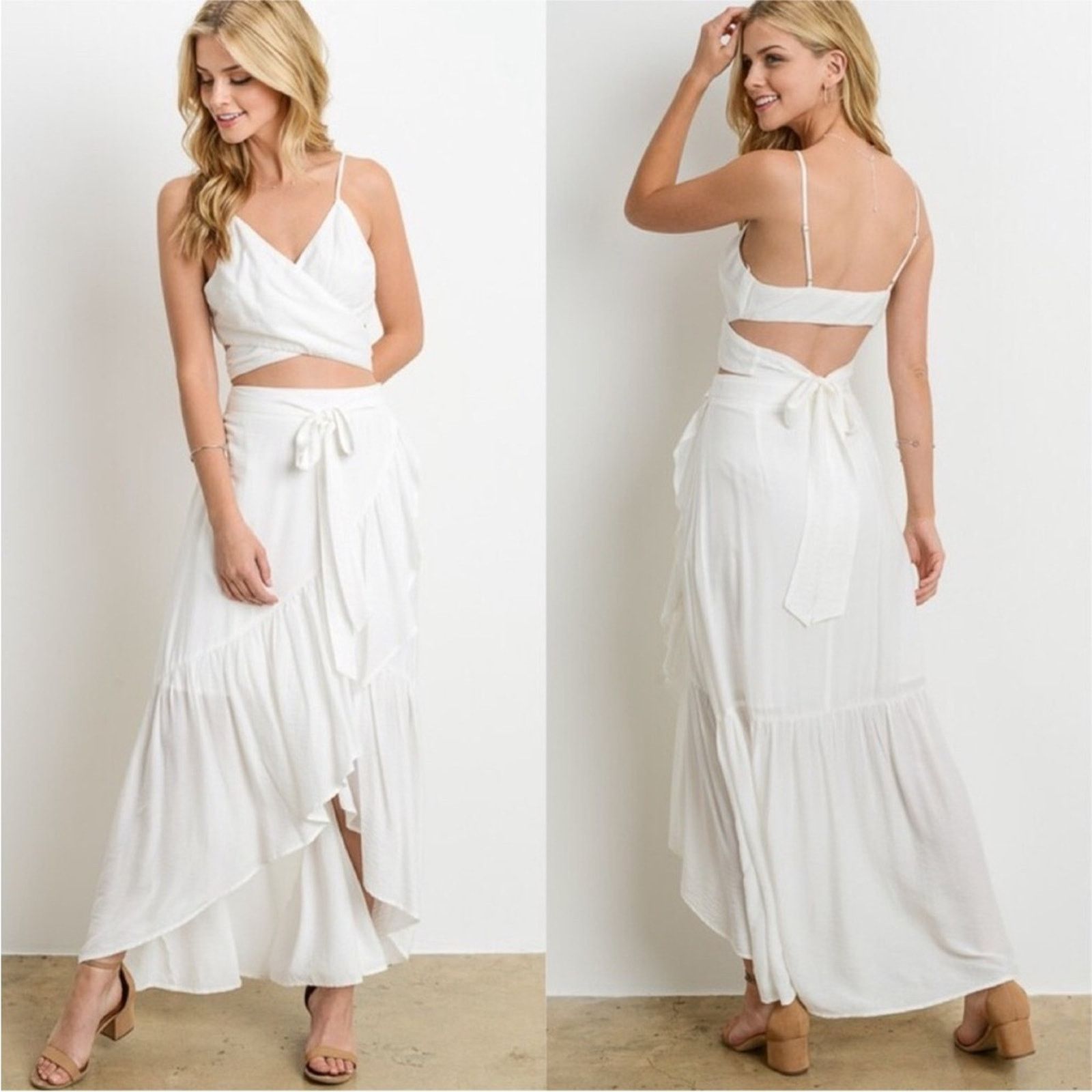 Other NEW White Wrap Crop Top + Maxi Skirt Set size Medium Size M / US 6-8 / IT 42-44 - 2 Thumbnail