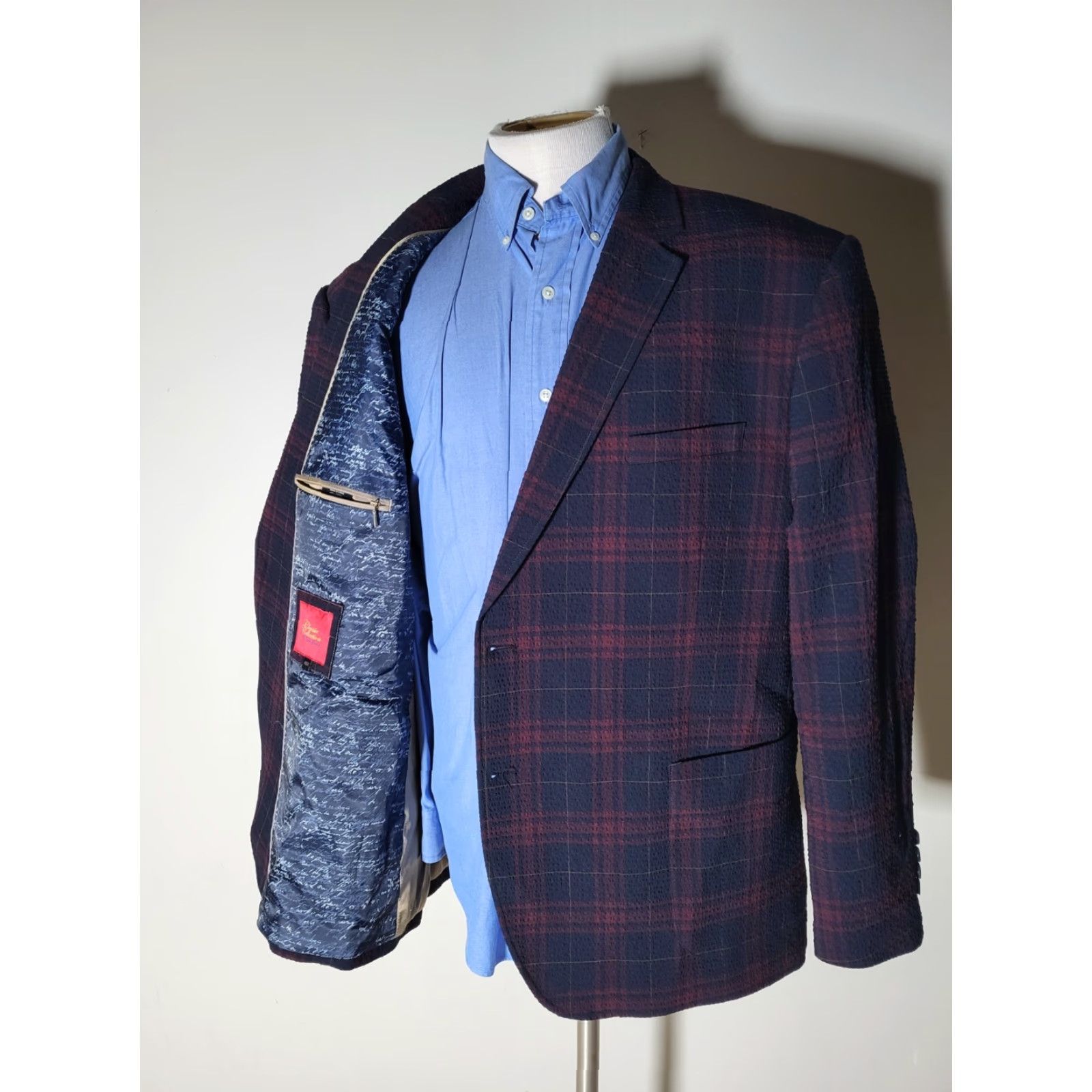 English Laundry English Laundry 48R Blazer Jacket Sport Coat Notch Lapel Plaid Wool Polyester Seersucker Stretch 2-Button Double-Vented Regular Fit Multicolor Size 48R - 3 Thumbnail