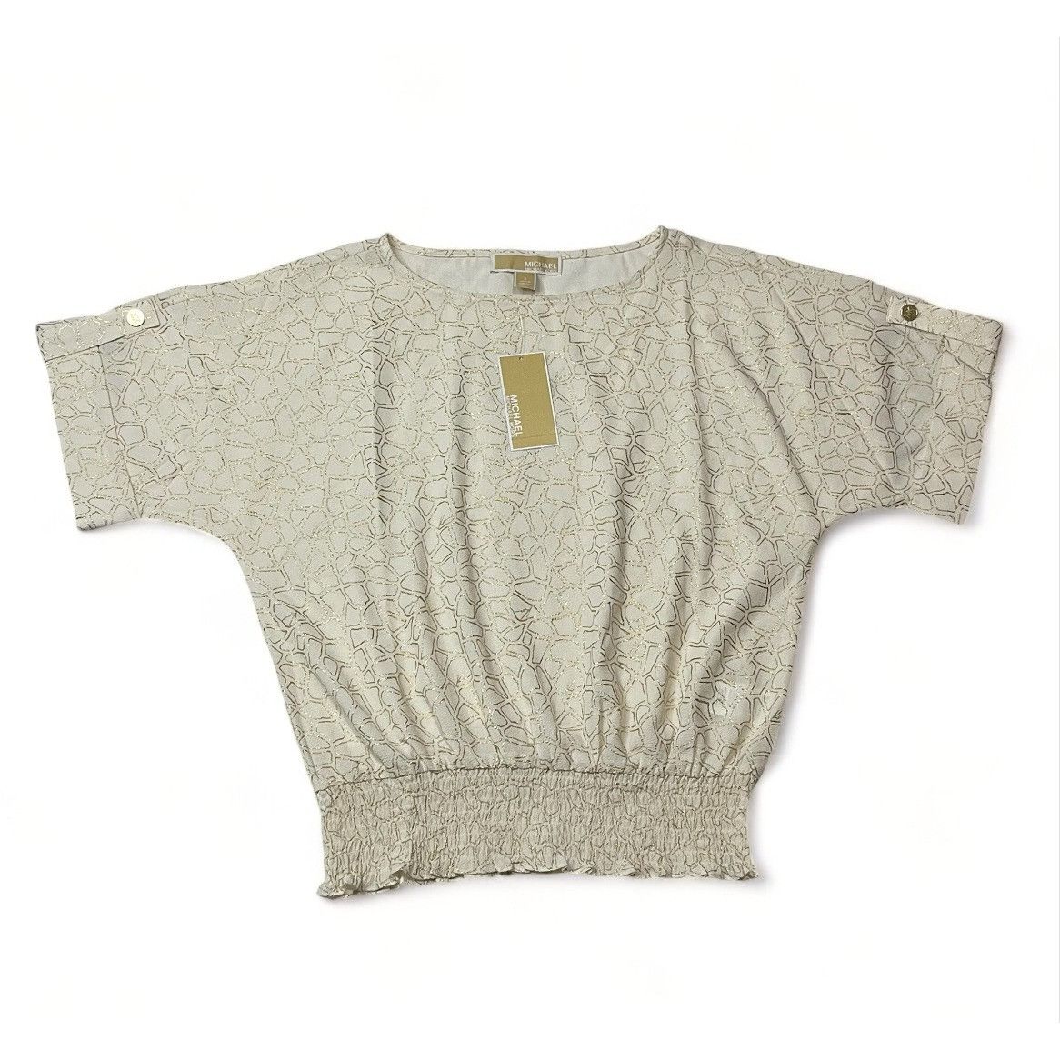 Michael Kors Womens Metallic Print Top With Ruched Hem & Button Detail Size S / US 4 / IT 40 - 1 Thumbnail