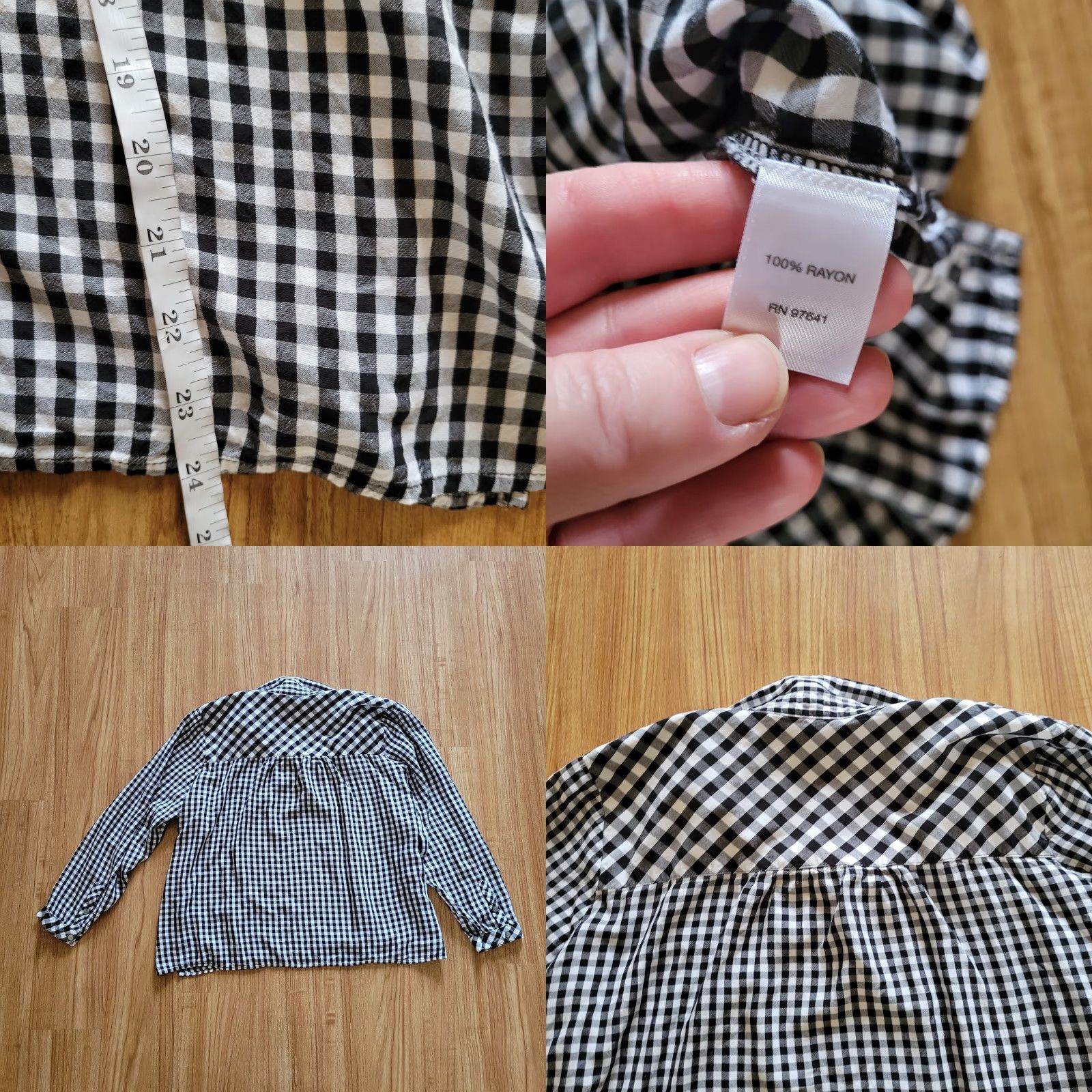 Talbots J Jill Blouse Shirt Womens Large Black White Gingham Plaid 3/4 Sleeve V-Neck Pullover Button Cuff Casual Everyday Vintage No Size L / US 10 / IT 46 - 8 Thumbnail