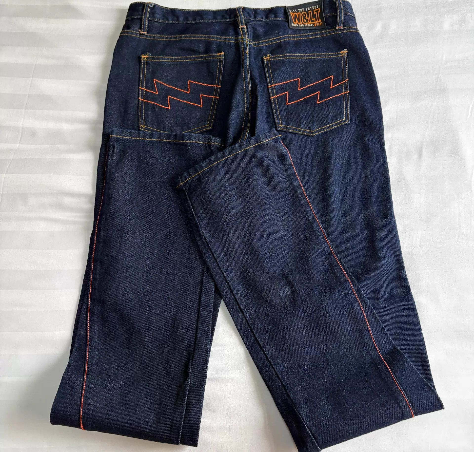 Walter Van Beirendonck W&LT Vintage Raw Denim Jeans: Topstitch Lightning Slim Size US 31 - 8 Thumbnail