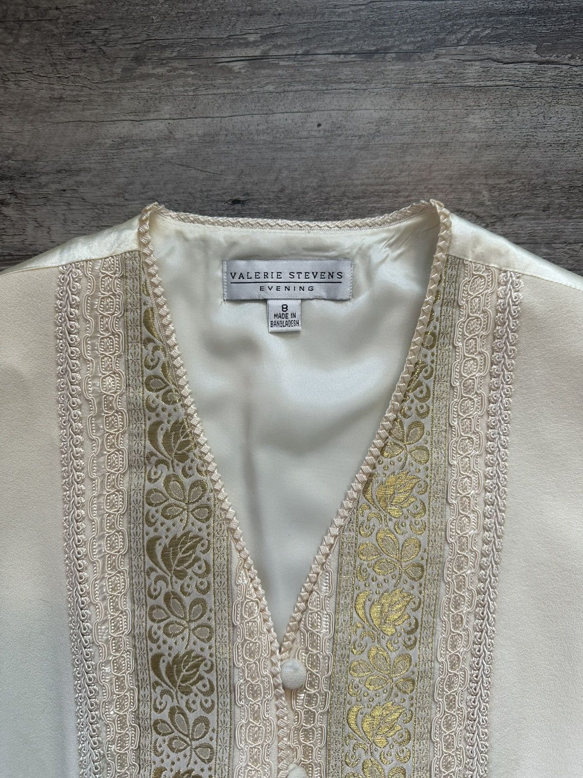 Other Vintage 1980s Valerie Stevens Embroidered Cream Gold Vest Size M / US 6-8 / IT 42-44 - 3 Thumbnail