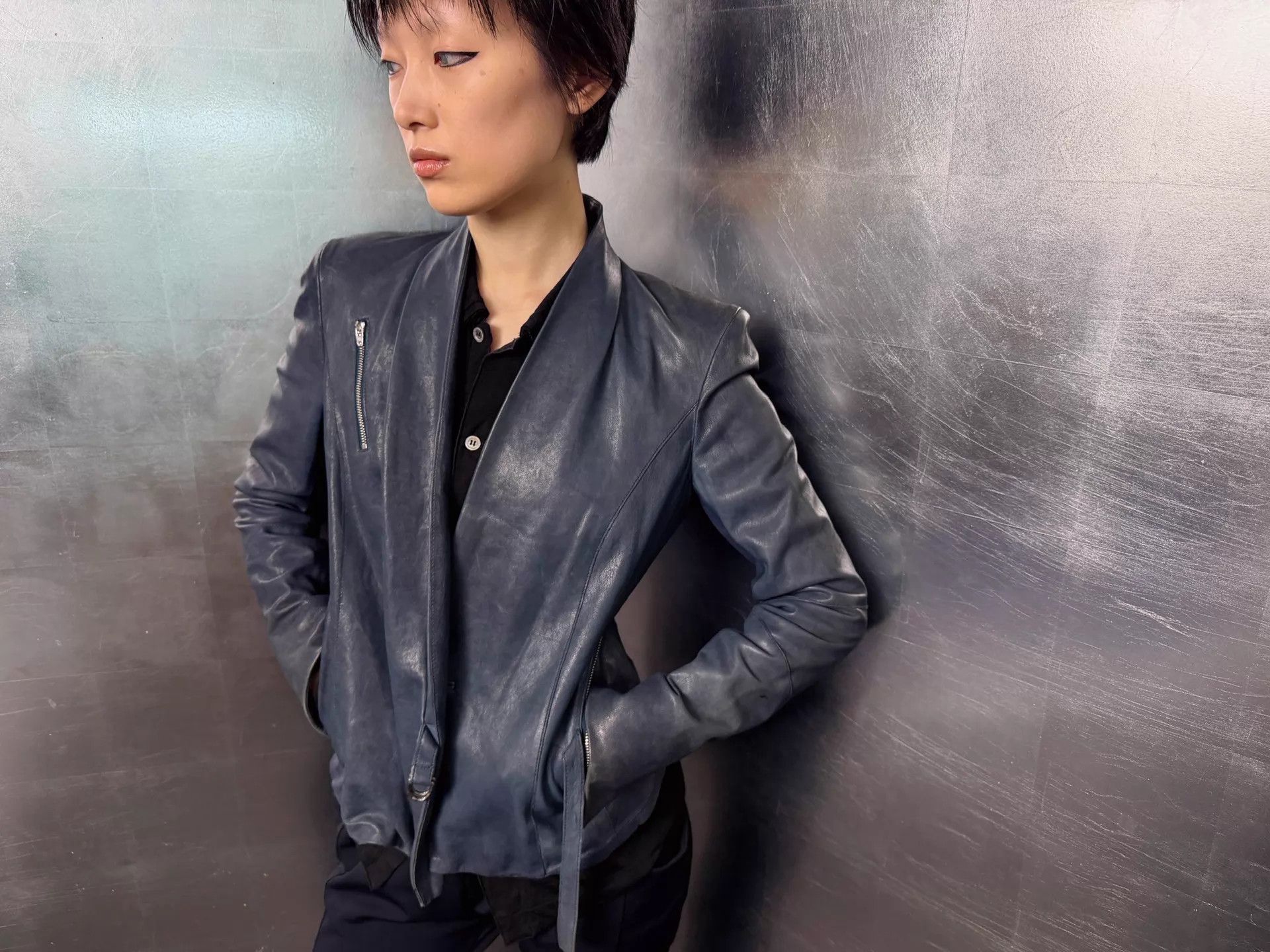 Helmut Lang Helmut Lang Graphite Blue Industrial Leather Jacket S Size S / US 4 / IT 40 - 9 Thumbnail