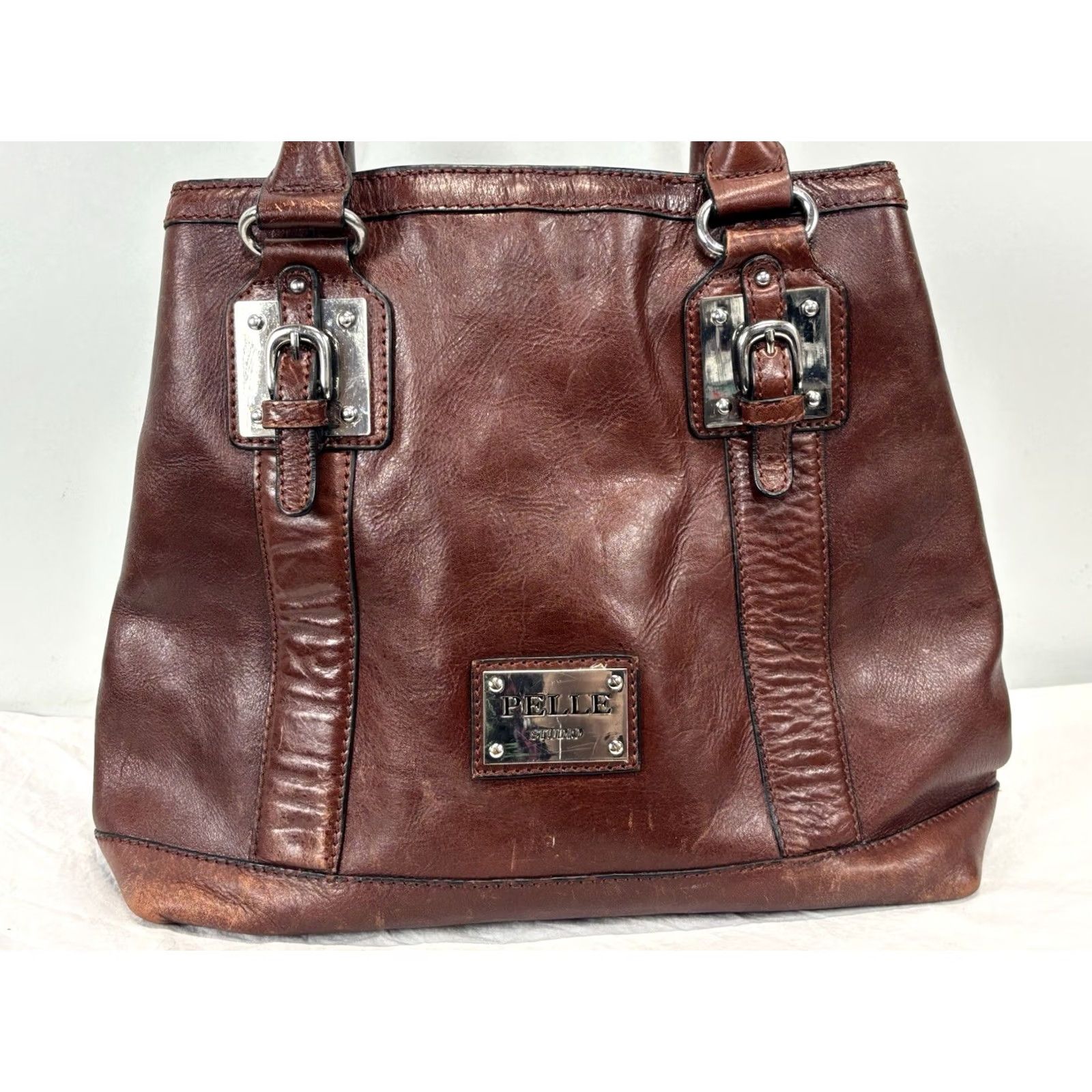 Vintage VINTAGE Pelle Studio Burgundy Leather Shoulder Bag Purse Oxblood Read Women Medium Leather Shopper/Shoulder Bag 13x12x4.5in Womens Size ONE SIZE - 2 Thumbnail