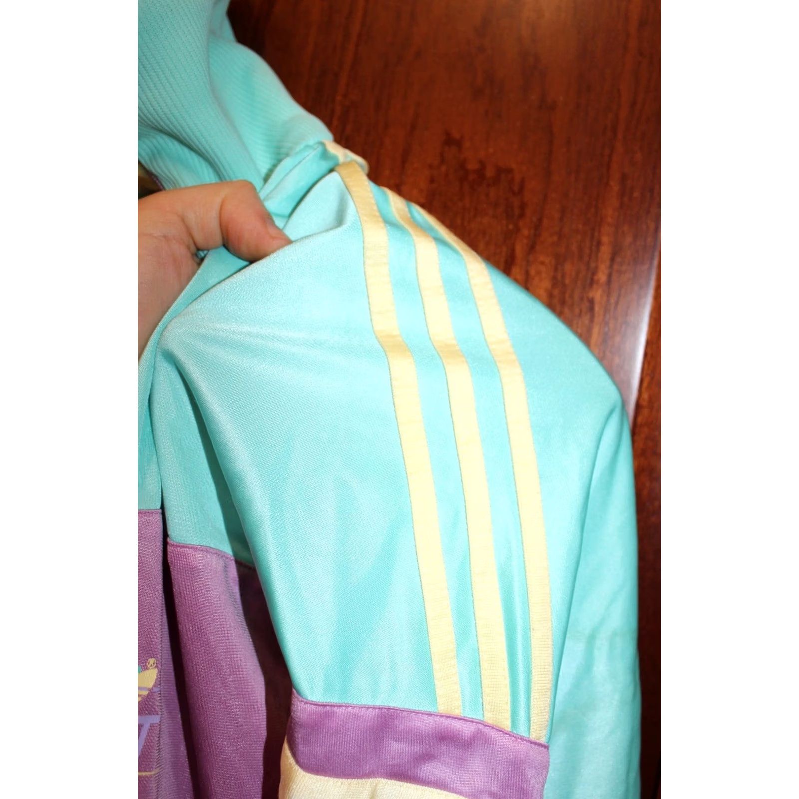 Adidas VINTAGE Adidas Track Jacket Unisex Adults M Green/Violet/Yellow 90s, 80s Zip Padded All Seasons Reg Fit Size US M / EU 48-50 / 2 - 3 Thumbnail