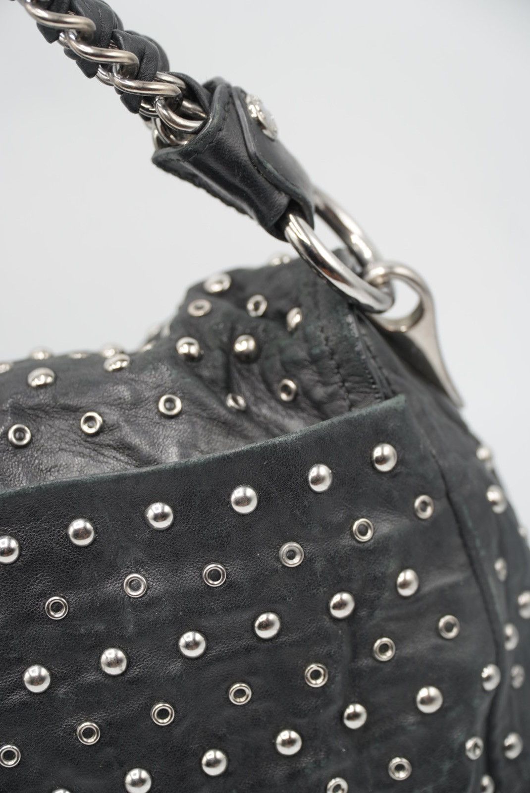 Prada Prada Black Leather Studded Handbag Size ONE SIZE - 8 Thumbnail