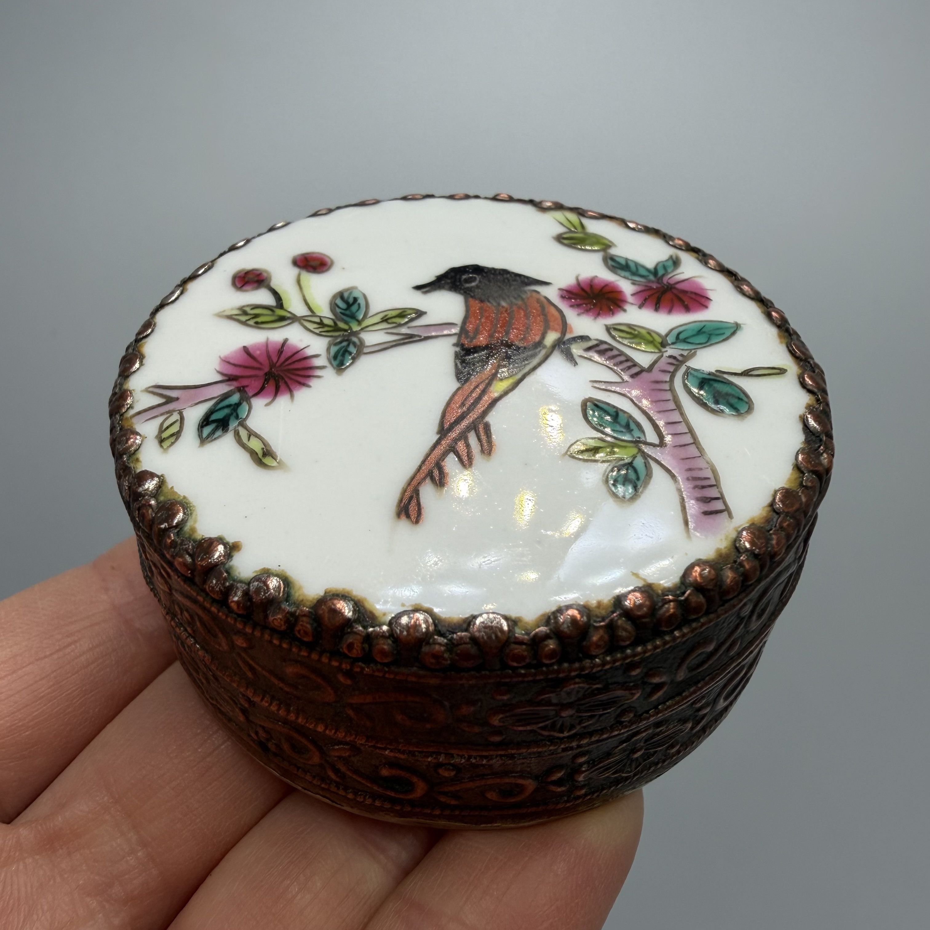 Vintage Vintage Cloisonne Enamel Powder Copper Vanity Trinket Box Size ONE SIZE - 10 Thumbnail