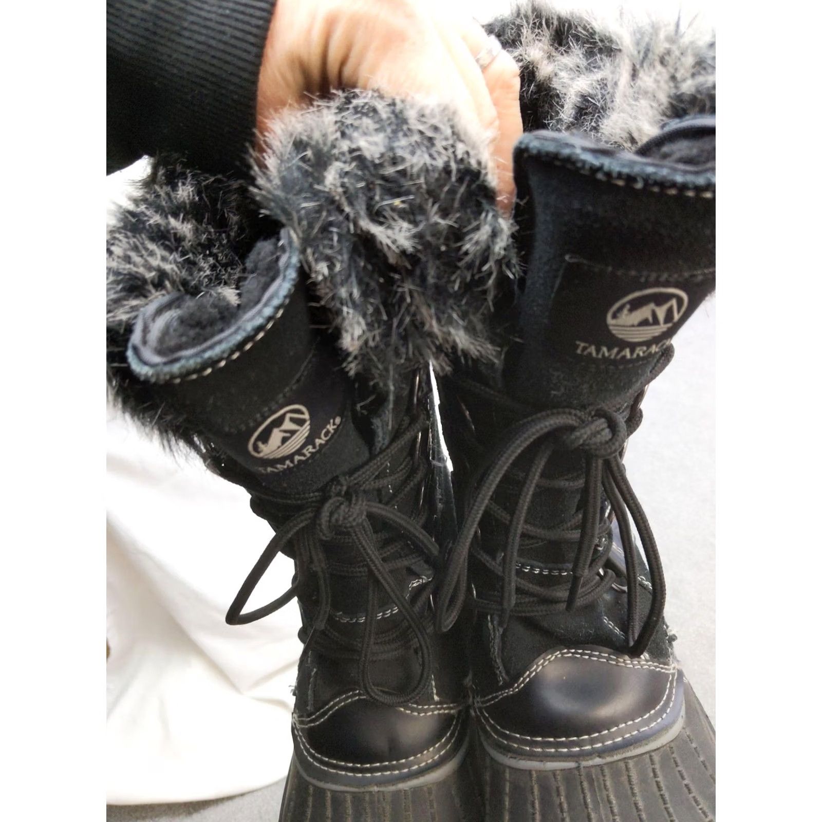 Vintage Tamarack Womens Snow Boot Black Suede Mid-Calf Winter Lace Up 7 Faux Fur Insulated Size US 7 / IT 37 - 4 Thumbnail