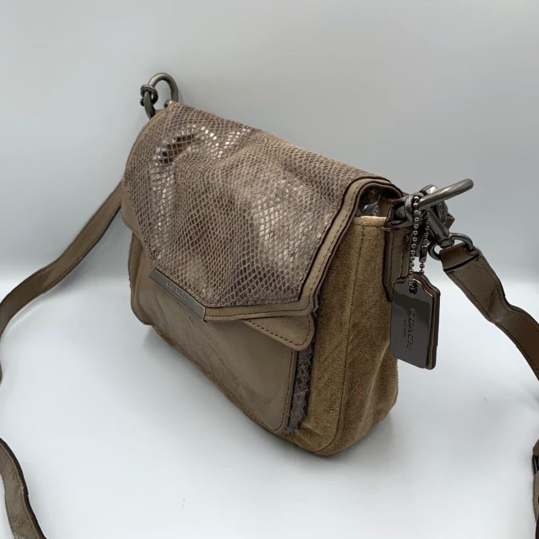 Coach Coach Bag Womens Brown Exotic Python Embossed Leather Flap Detachable Crossbody Size ONE SIZE - 4 Thumbnail