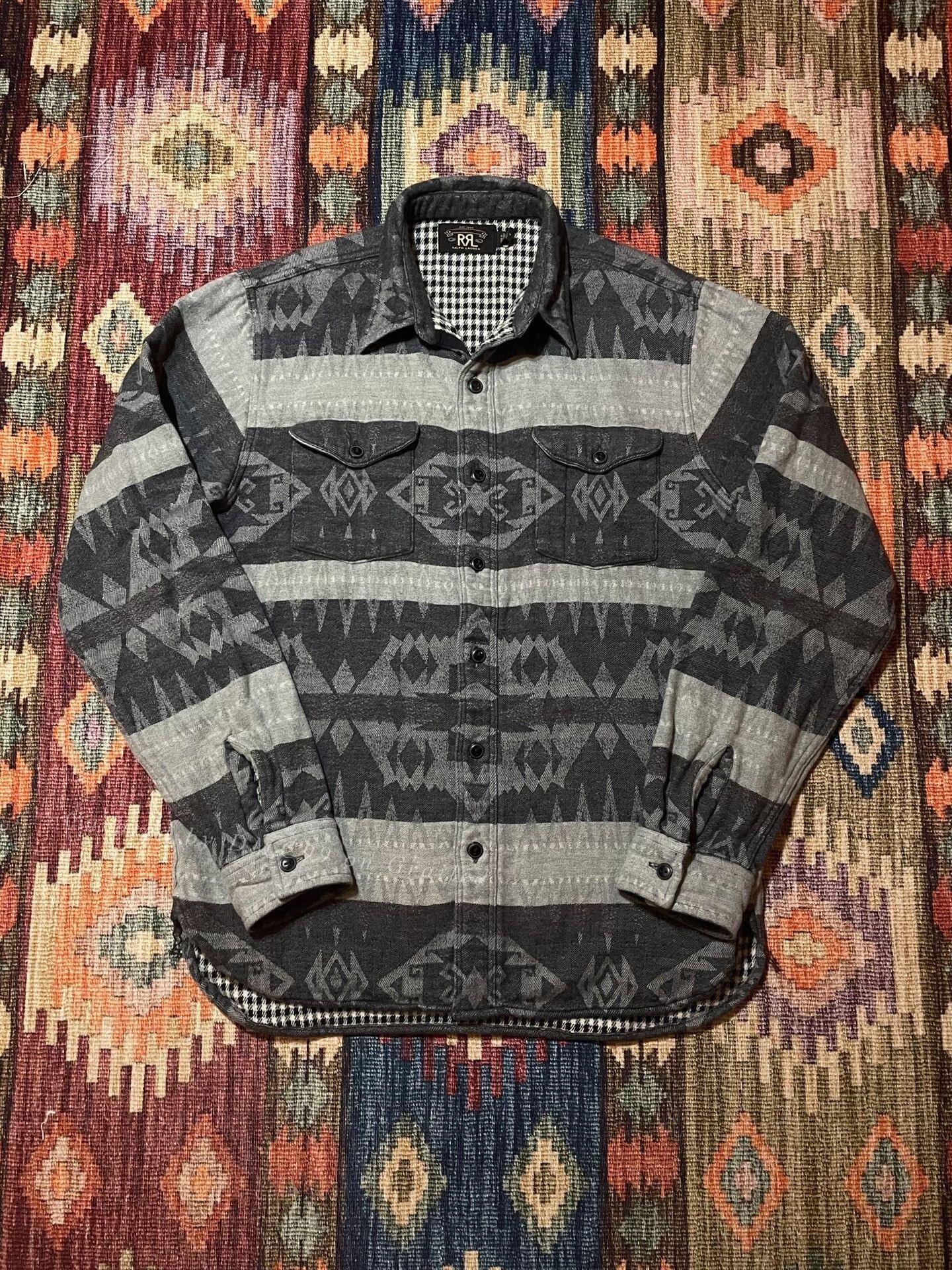 RRL Ralph Lauren RRL Charcoal Houndstooth Wool Blend Shirt Size US M / EU 48-50 / 2 - 1 Thumbnail