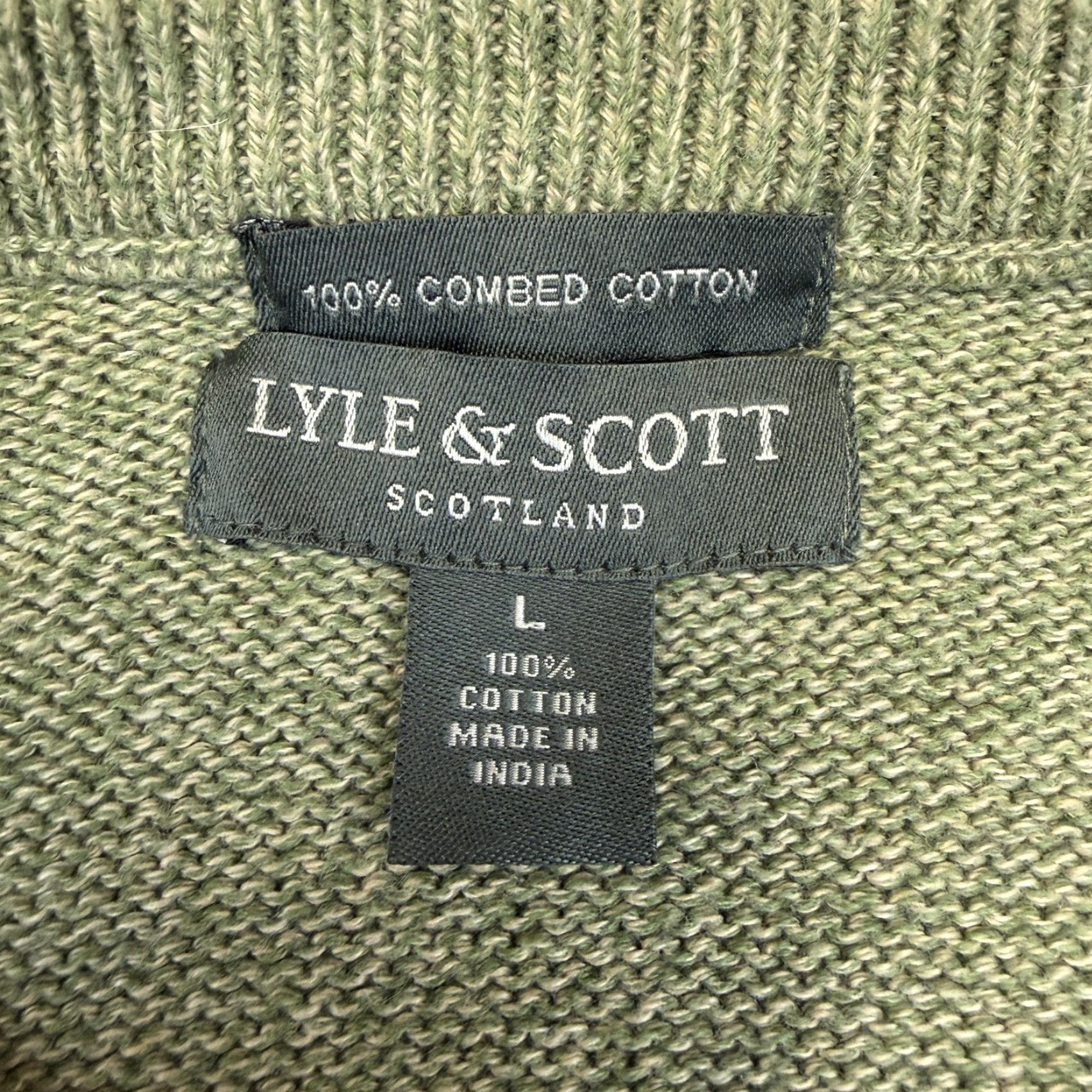 Lyle & Scott VINTAGE Lyle & Scott Sweater Mens Large Green Cable-Knit Cotton Crewneck Pullover Size US L / EU 52-54 / 3 - 4 Thumbnail