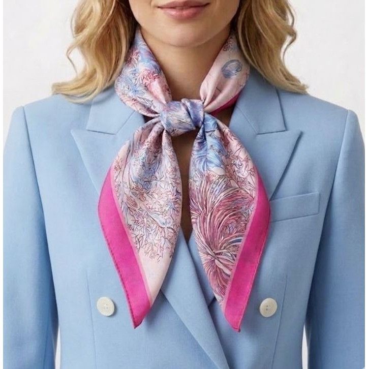 Other ✨Luxury Floral Botanical Silky Soft Square Scarf Pink Blue E Size ONE SIZE - 1 Thumbnail