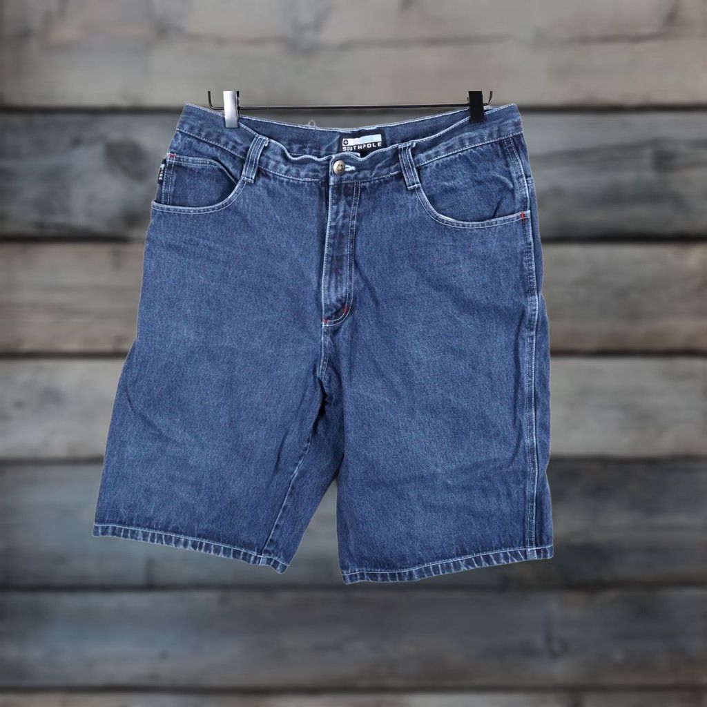 Southpole Southpole Denim Bermuda Shorts Men's 34 x 13 Blue Cotton Zip Fly Baggy Fit 90s Retro VTG (36 Tag) Size US 34 / EU 50 - 1 Thumbnail
