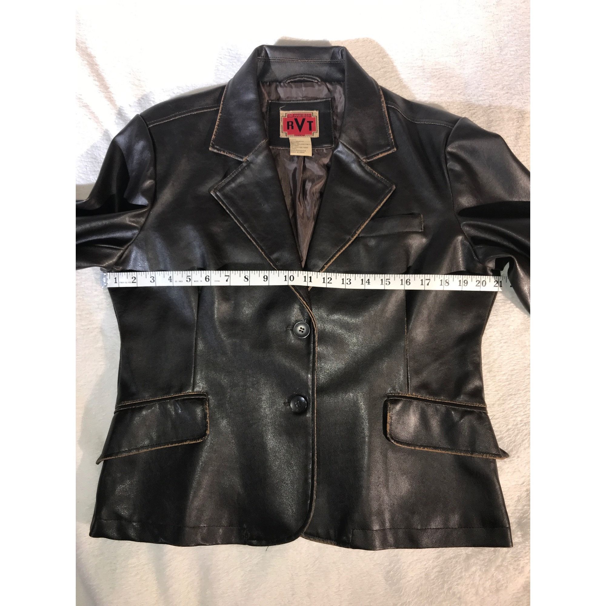 Vintage RVT Women's Brown Faux Leather Blazer Y2K Preppy Date Jacket Size M / US 6-8 / IT 42-44 - 5 Thumbnail