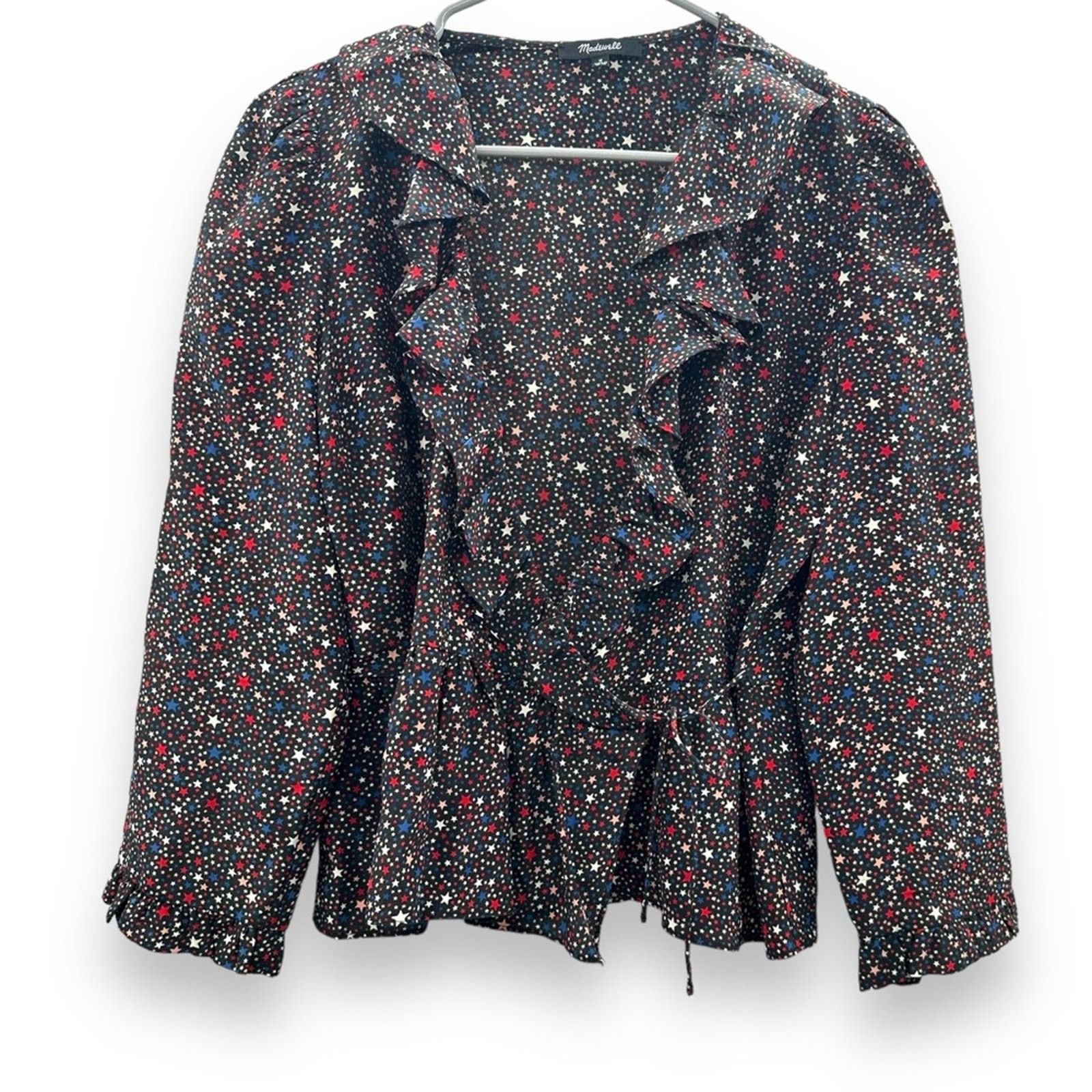 Madewell Madewell Silk Ruffle-Hem Wrap Long Sleeve Top Starry Night Size M / US 6-8 / IT 42-44 - 2 Thumbnail
