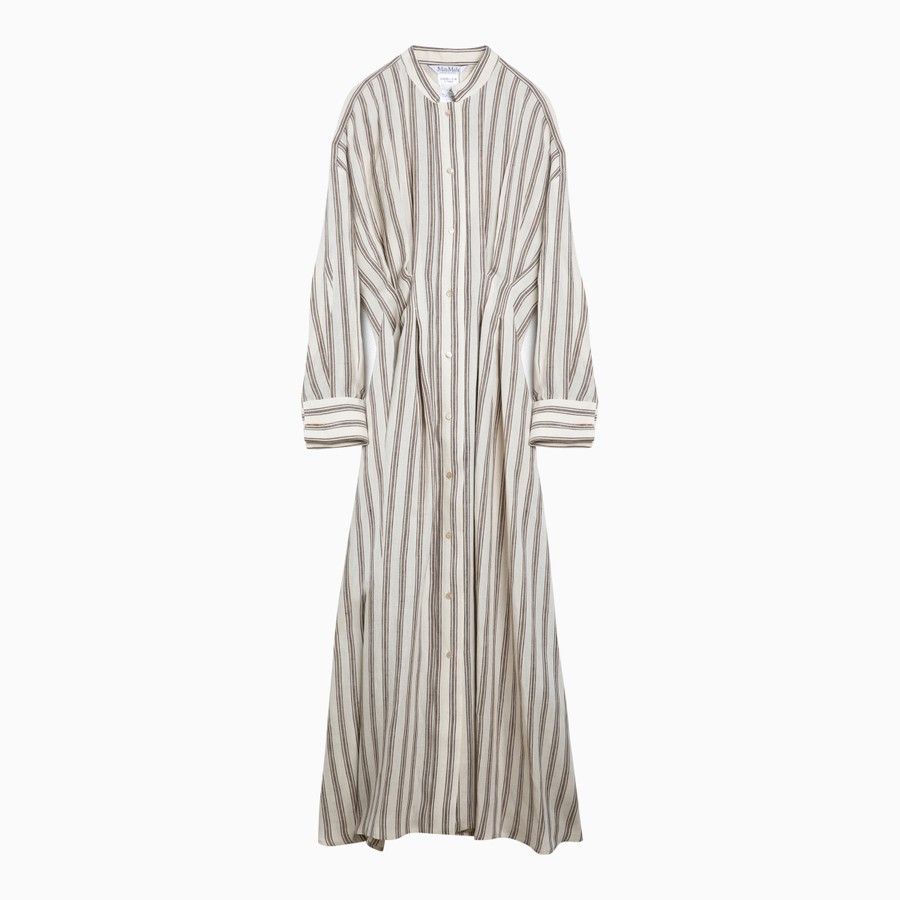 Max Mara o1d2blof0824 Long Striped Linen Dress in Beige & White Size S / US 4 / IT 40 - 1 Thumbnail