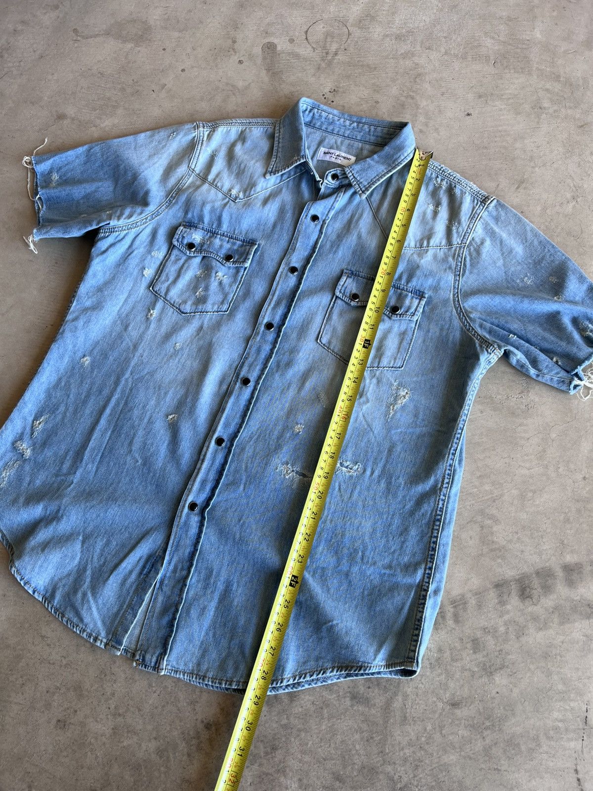 Saint Laurent Paris DISTRESSED DENIM WESTERN COWBOY SHIRT SNAP BUTTON L Size US L / EU 52-54 / 3 - 5 Thumbnail