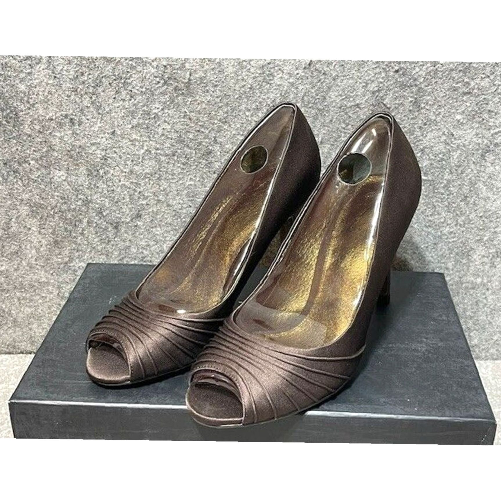 Adrianna Papell Adrianna Papell Heels Pump Stiletto 6M Lux Satin Leather Open Toe Peep Toe Women Formal Wedding Party Vintage No Size US 6 / IT 36 - 2 Thumbnail