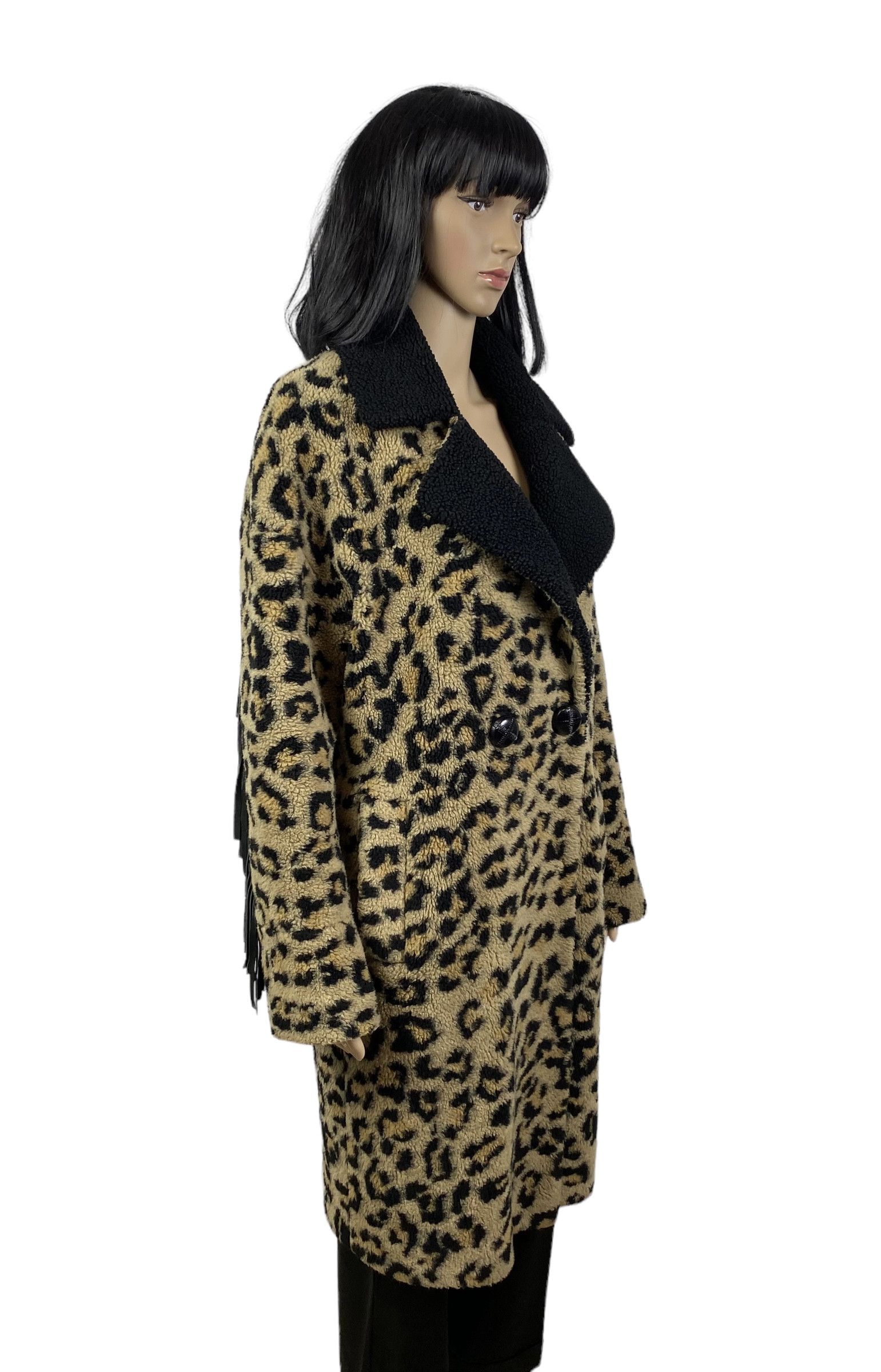 Designer Delcorso Luxury Leopard Printed Coat Leather Fringed size 42 Size M / US 6-8 / IT 42-44 - 3 Thumbnail