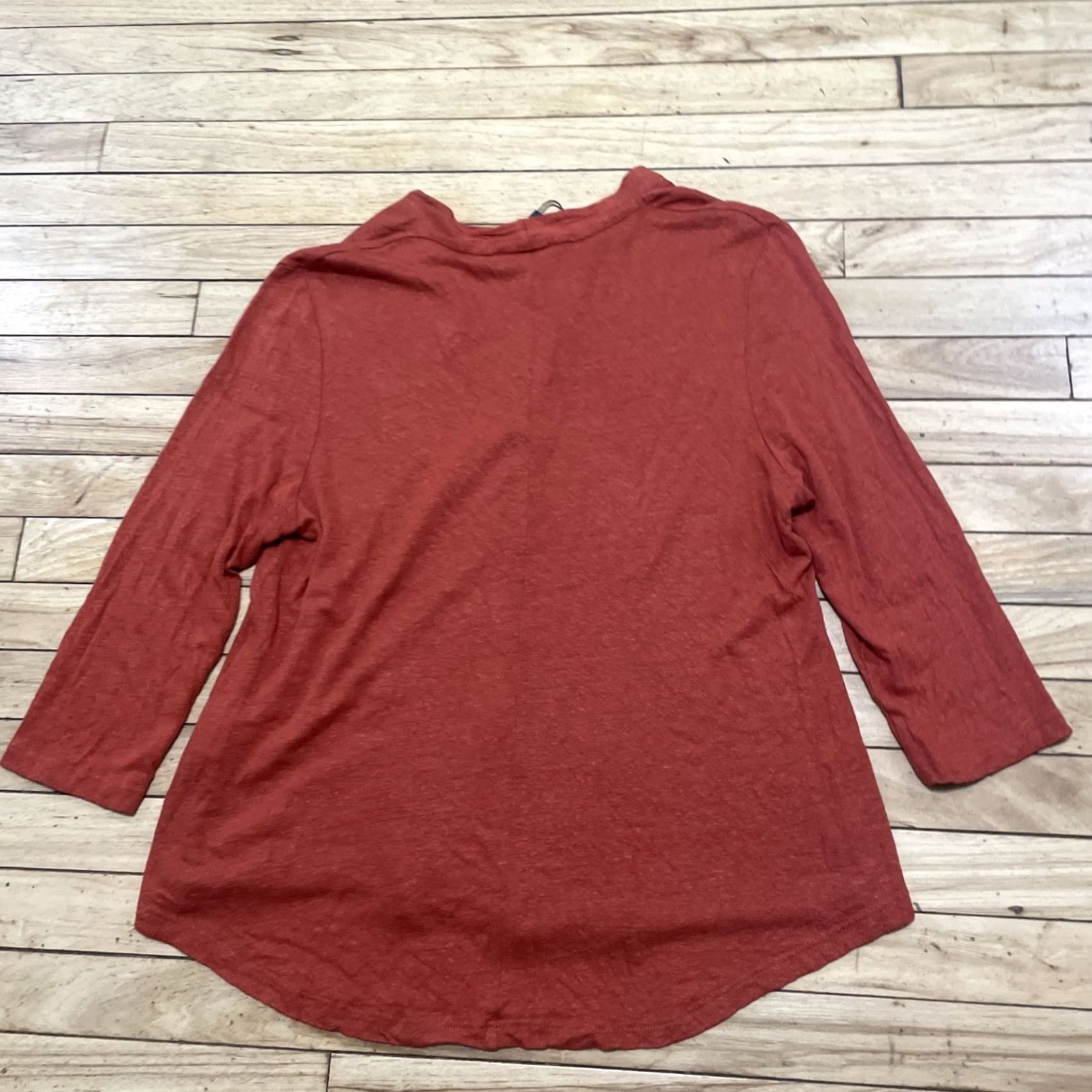 Vintage VINTAGE? Alembika Linen V-Neck Top Tunic Women 6 Burnt Orange Hi-Lo Oversized Boho Lagenlook Size M / US 6-8 / IT 42-44 - 2 Thumbnail