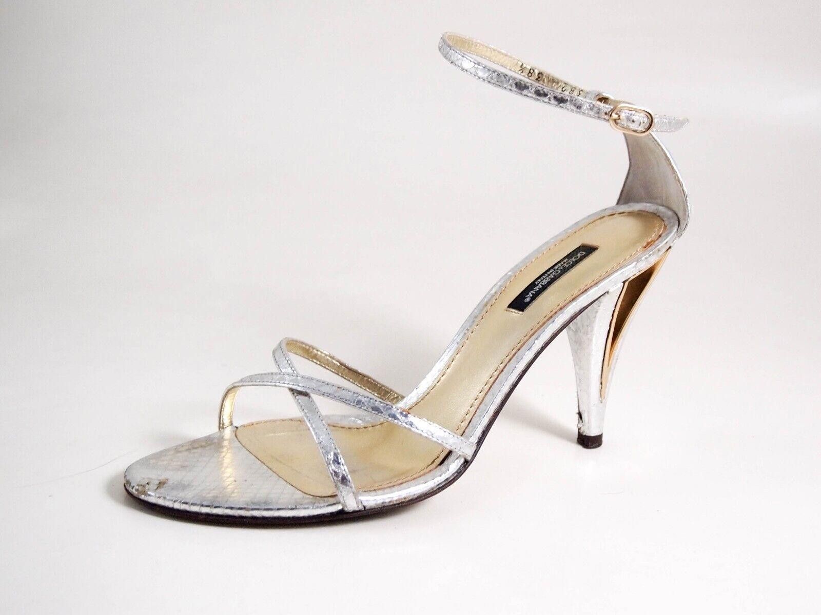 Designer Dolce Gabbana Strappy Sandals Silver Leather US 8 EU 38 $680 Size US 8 / IT 38 - 2 Thumbnail