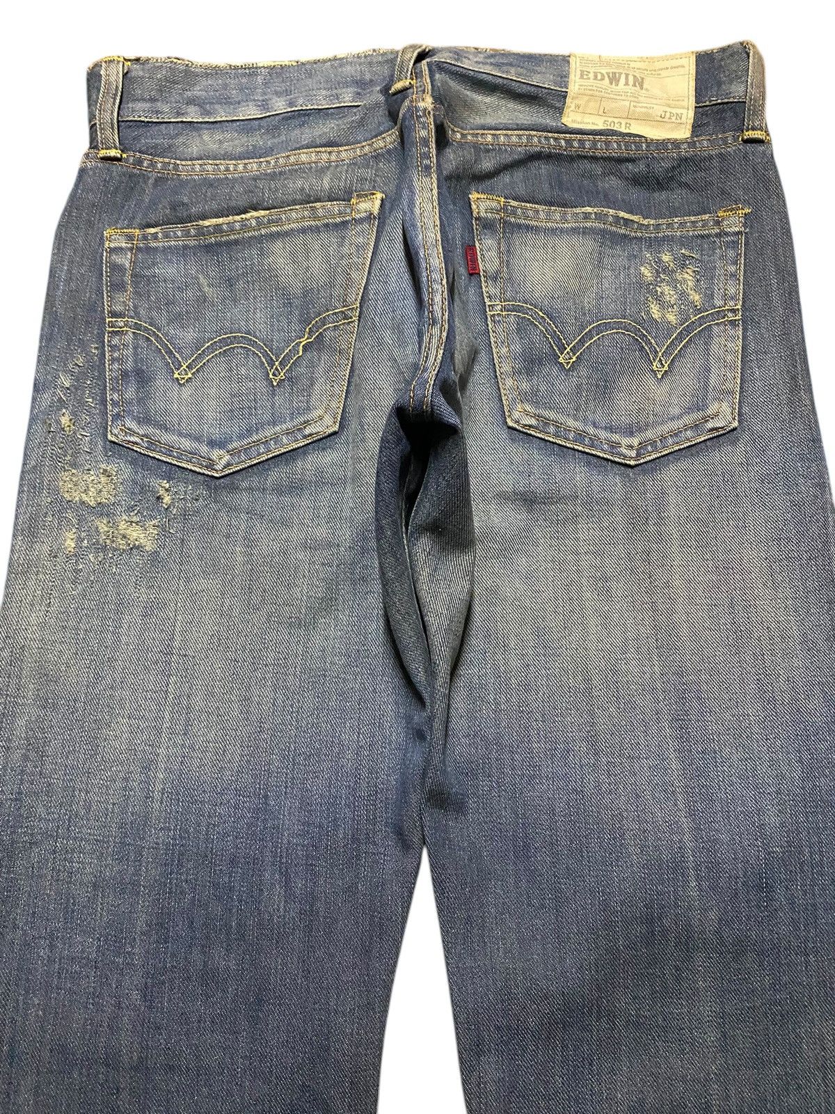 Edwin Vintage Edwin 503R Blue Trip Grunge Distressed Loose Jeans Size US 33 - 4 Thumbnail