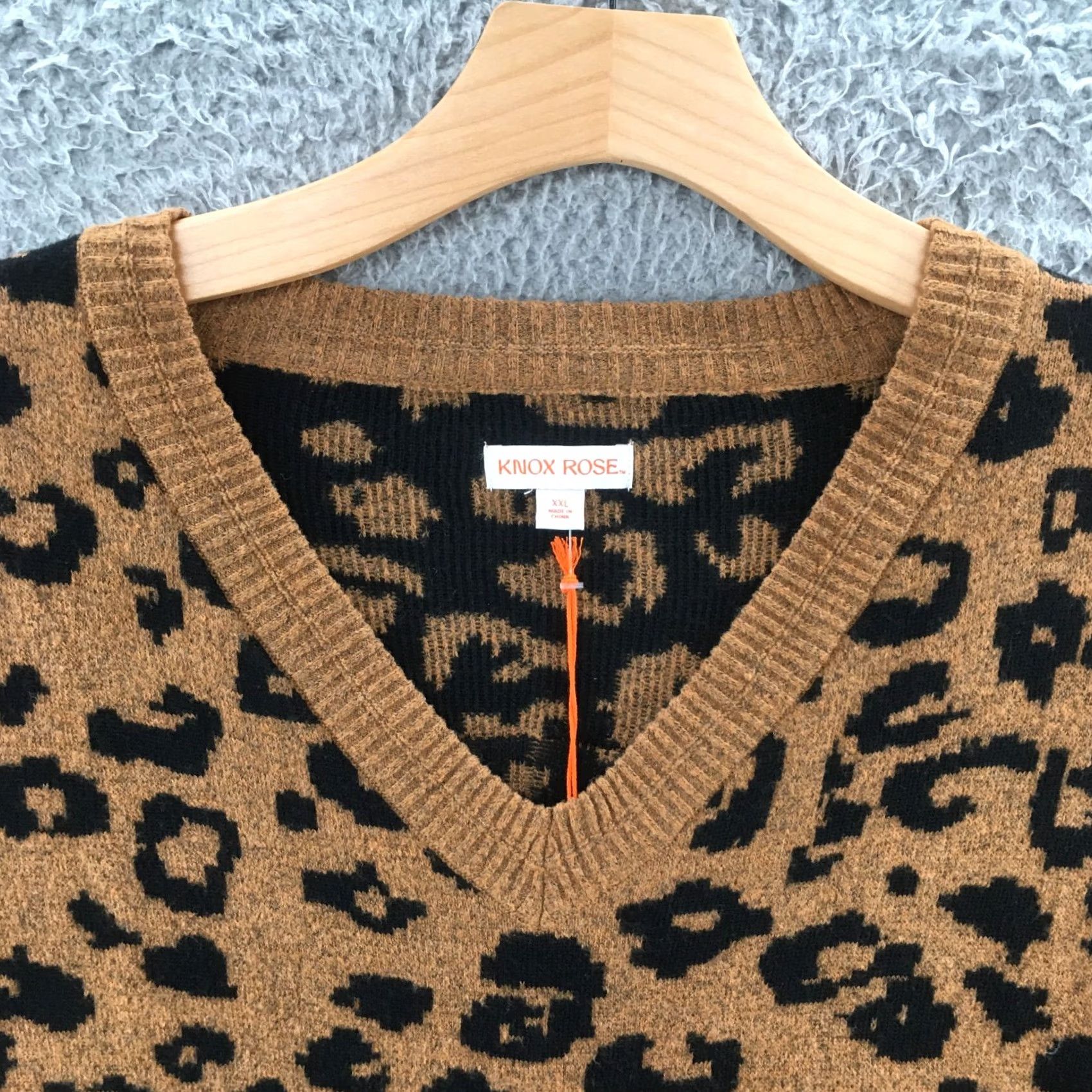 Vintage Knox Rose V-neck Sweater Women 2XL Brown Leopard Knit Pullover Casual NEW Size XXL / US 16-18 / IT 52-54 - 5 Thumbnail