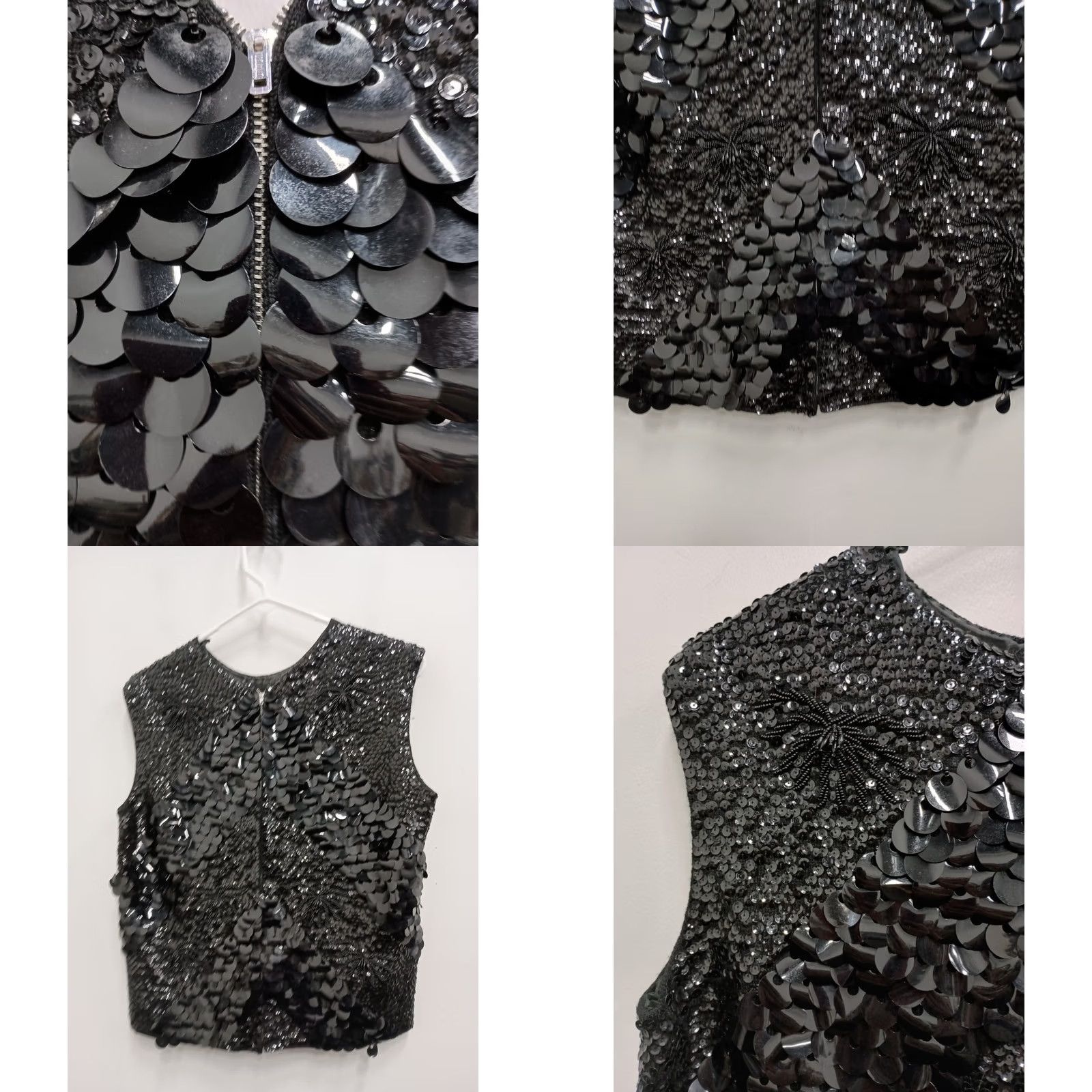 Vintage Gia Ninno Top Large Black Wool Sequin Paillette VTG 60s Glam Holiday Womens Size L / US 10 / IT 46 - 8 Thumbnail
