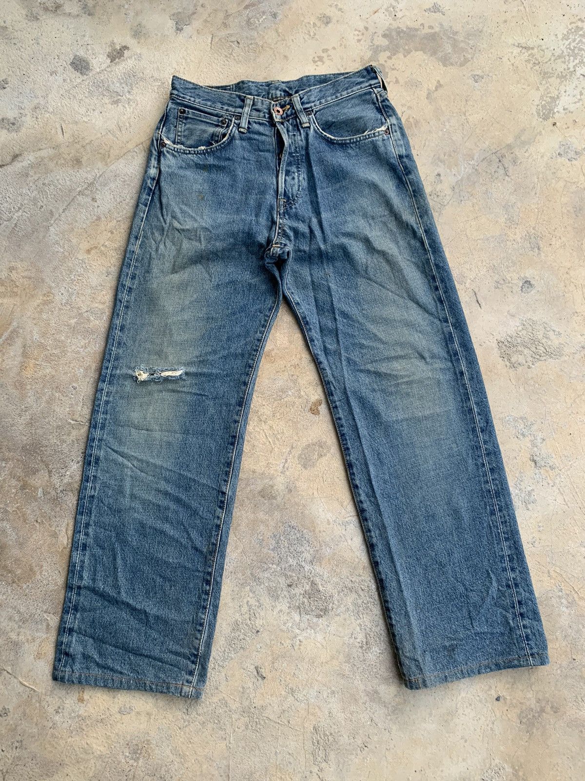 Edwin 505X Selvedge distressed denim