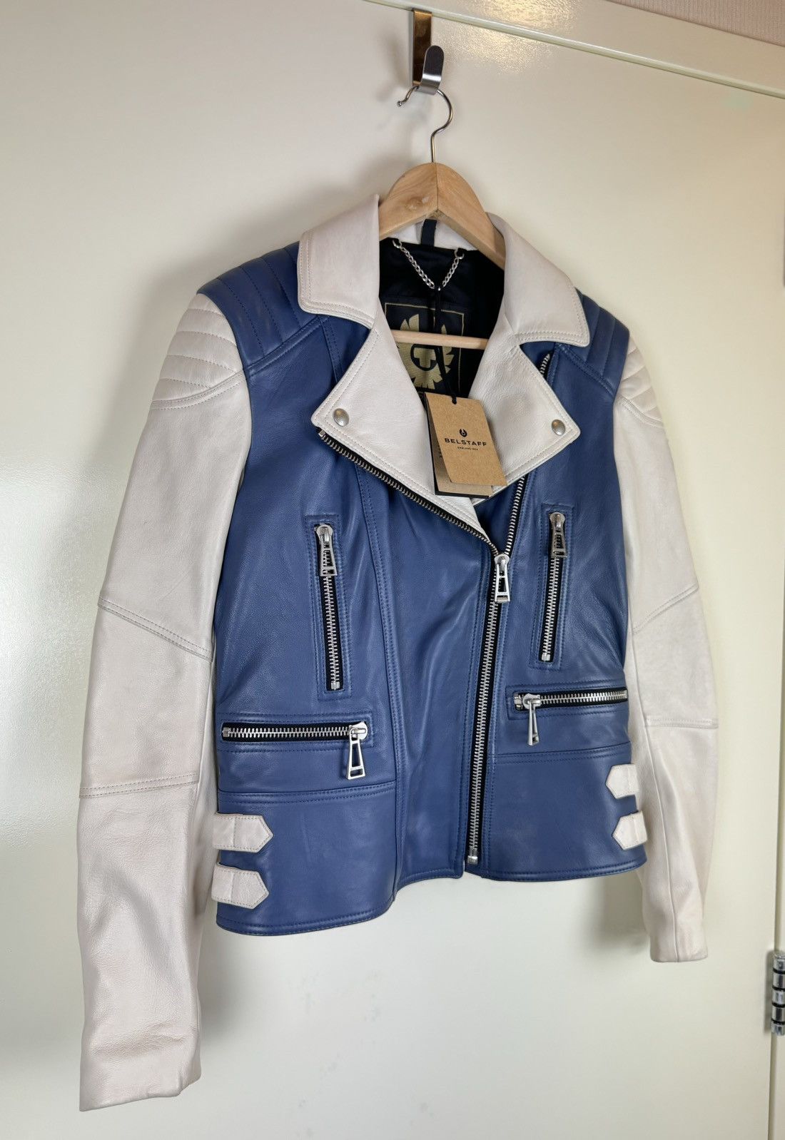 Belstaff Belstaff Devyn Bicolor blue white leather biker jacket RARE Size S / US 4 / IT 40 - 3 Thumbnail