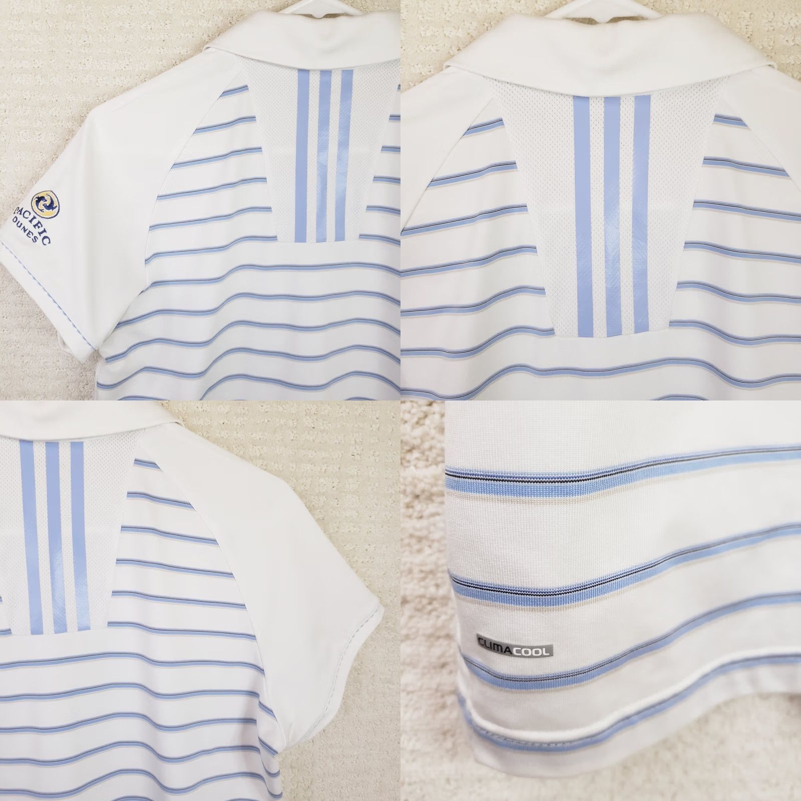 Adidas Adidas Women's L Shirt White Blue Striped Climacool Golf Polo Short Sleeve Size L / US 10 / IT 46 - 9 Thumbnail
