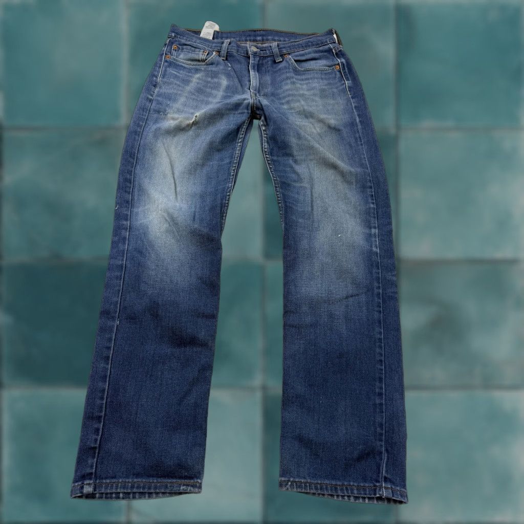 Levi's Levi's 514 Jeans Mens 33W 29L Blue Medium Wash Regular Straight Distressed Stretch Denim Size US 33 - 1 Thumbnail