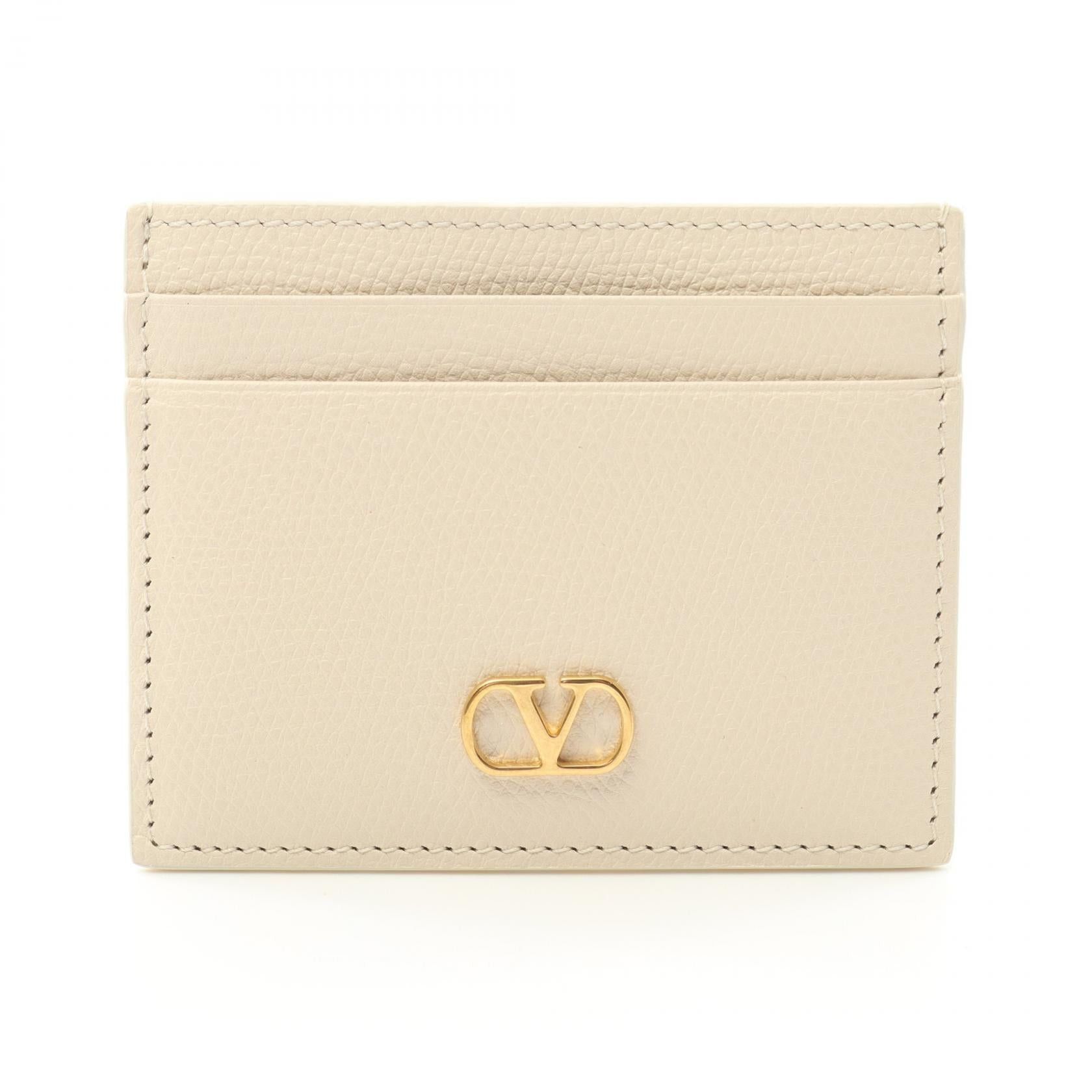 Valentino Valentino V Logo Signature Card Case Leather Ivory Size ONE SIZE - 1 Thumbnail