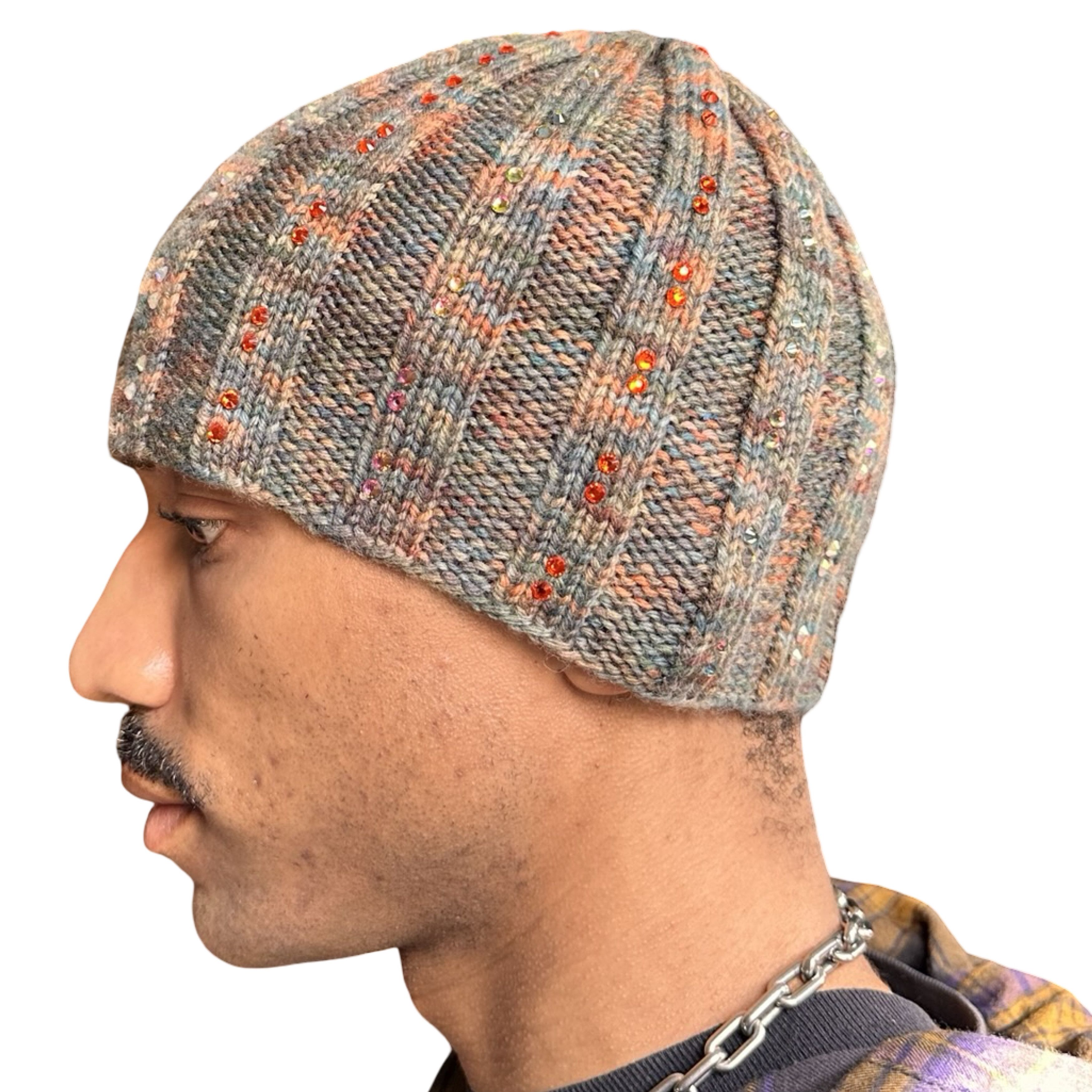 Vintage ASTROBOI* Olive Green Marbled Ribbed Beanie w/ Rhinestones Size ONE SIZE - 3 Thumbnail