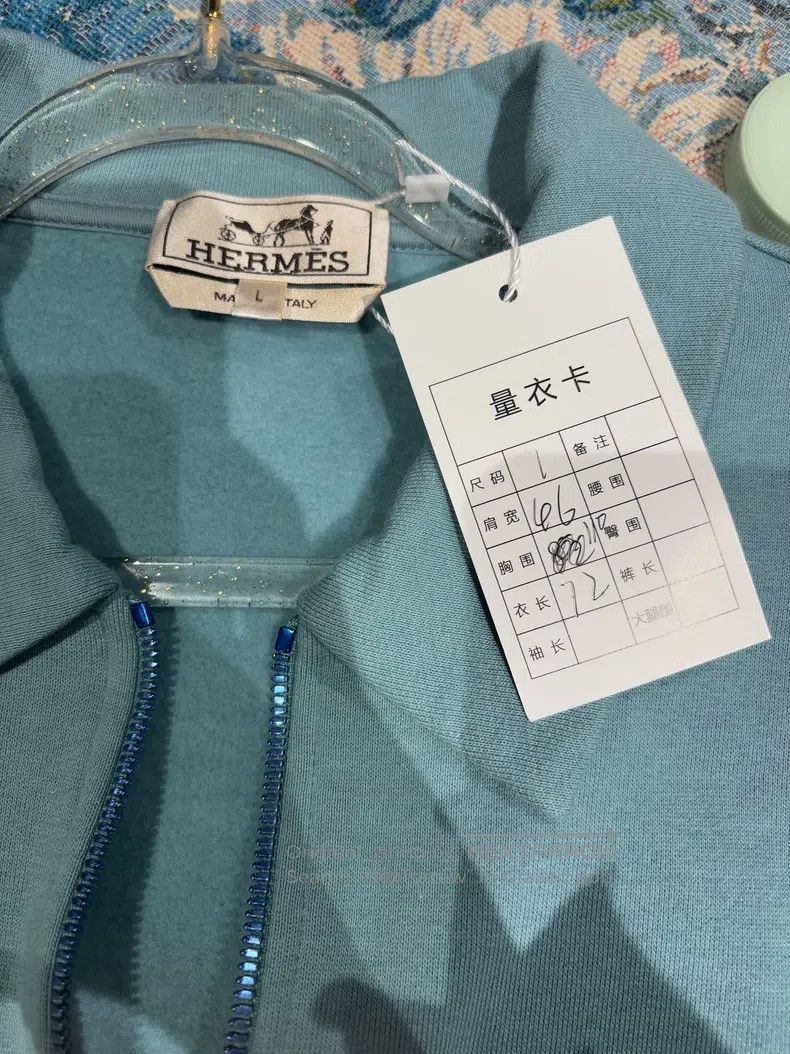Hermes Hermes Blue Solid Half-Zip Short Sleeve Polo Shirt Size US L / EU 52-54 / 3 - 3 Thumbnail