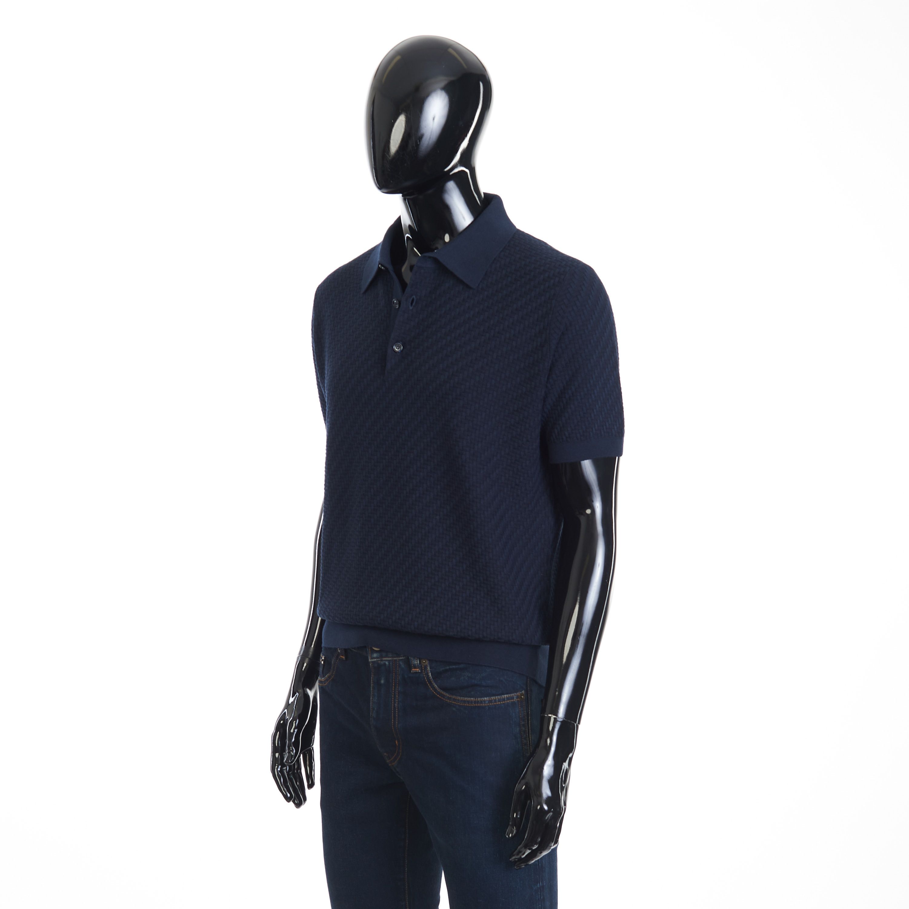 Brioni Navy Blue Polo Shirt - Trama Weave Cotton Silk & Cashmere Size US L / EU 52-54 / 3 - 2 Thumbnail