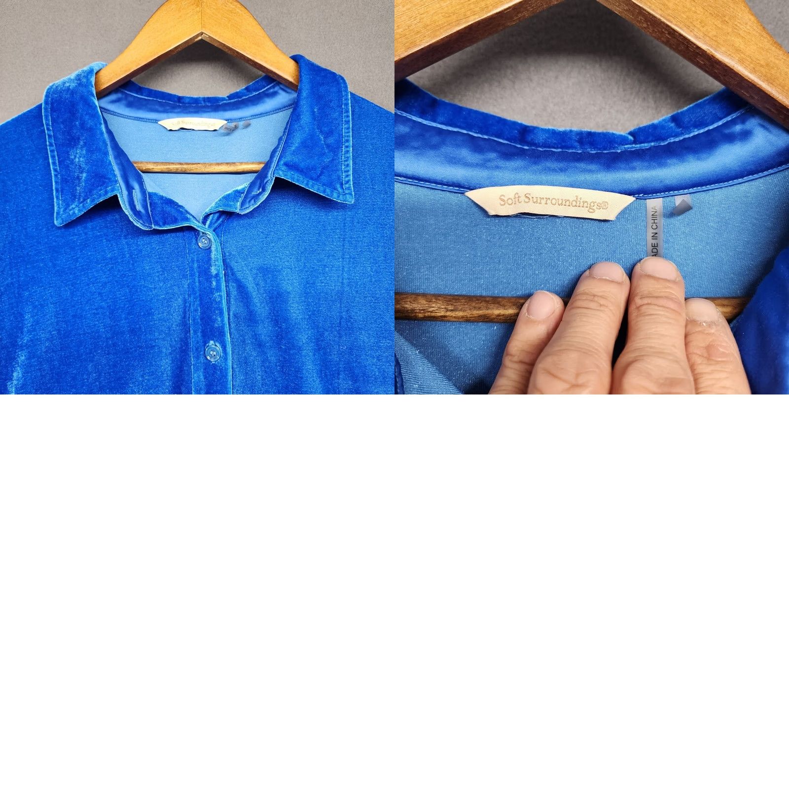 Soft Surroundings VINTAGE Soft Surroundings Top Women 2X Blue Velvet Long Sleeve Button-Up Collared Shirt Womens Size XXL / US 16-18 / IT 52-54 - 8 Thumbnail