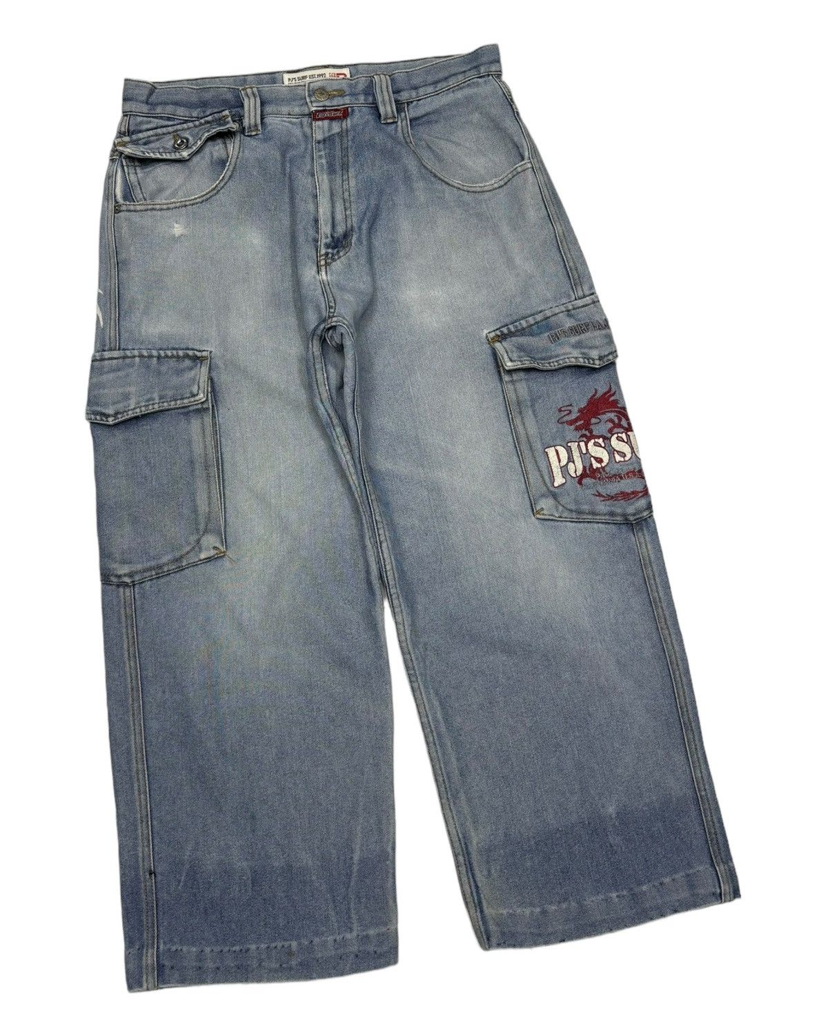 Other 🔥PJ'S SURF BAGGY CARGO DENIM JEANS MULTI POCKET DISTRESS Size US 32 / EU 48 - 3 Thumbnail