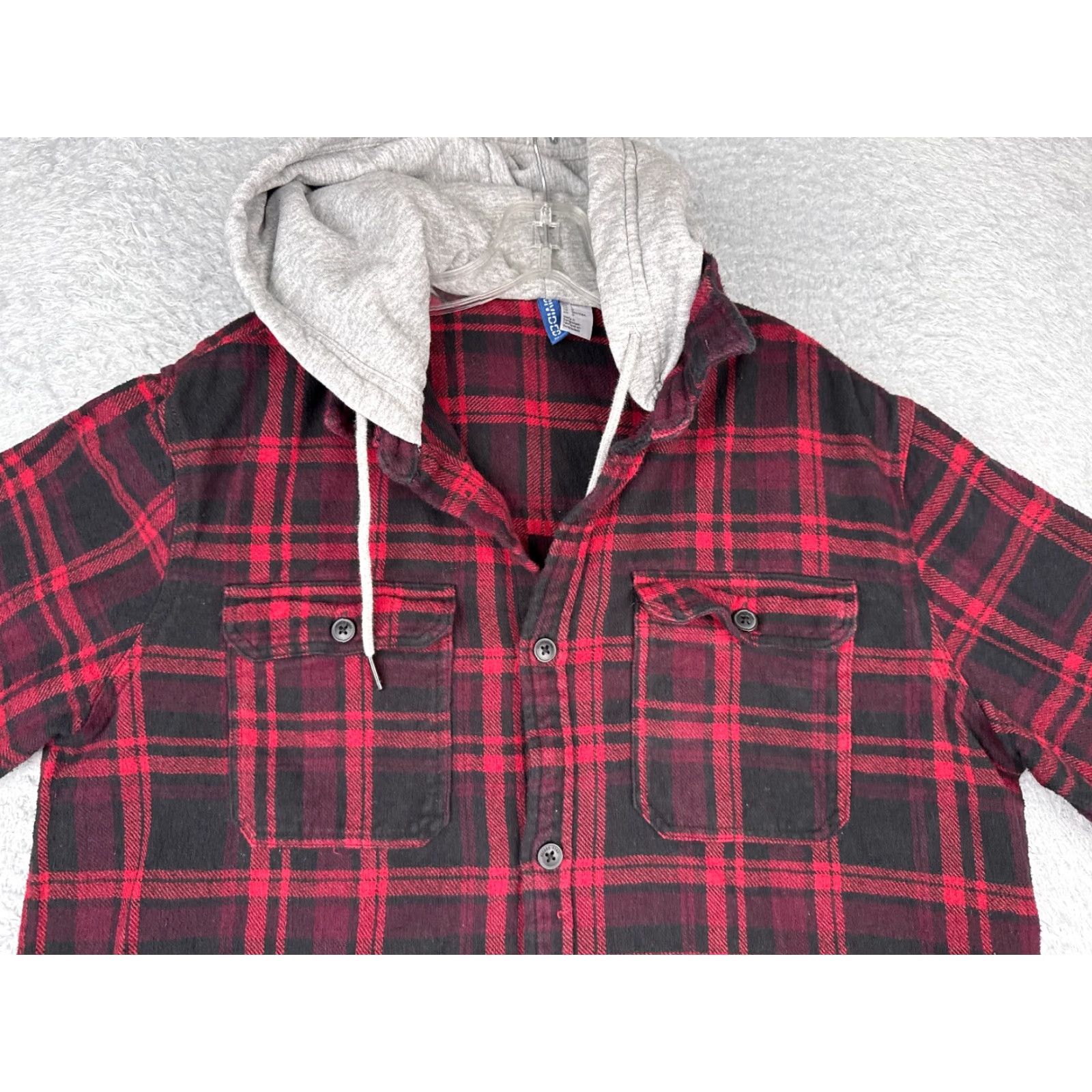 H&M H&M Divided Shirt Men L Red Plaid Flannel Hooded Pockets Button-Up Long Sleeve Casual Workwear Size US L / EU 52-54 / 3 - 4 Thumbnail