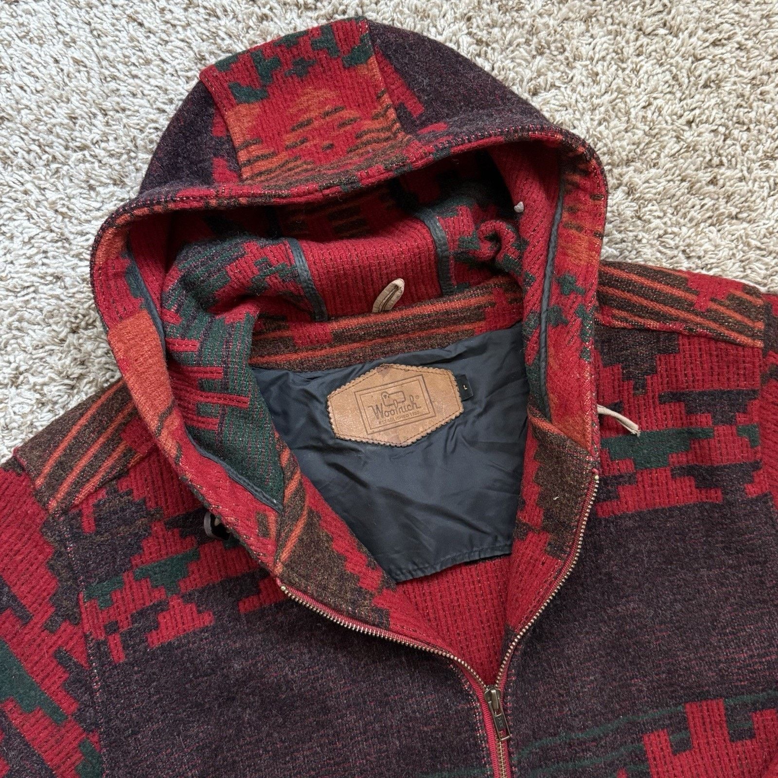 Vintage × Woolrich Woolen Mills Vintage Woolrich Aztec Wool Southwestern Jacket Red Tribal Size L / US 10 / IT 46 - 3 Thumbnail