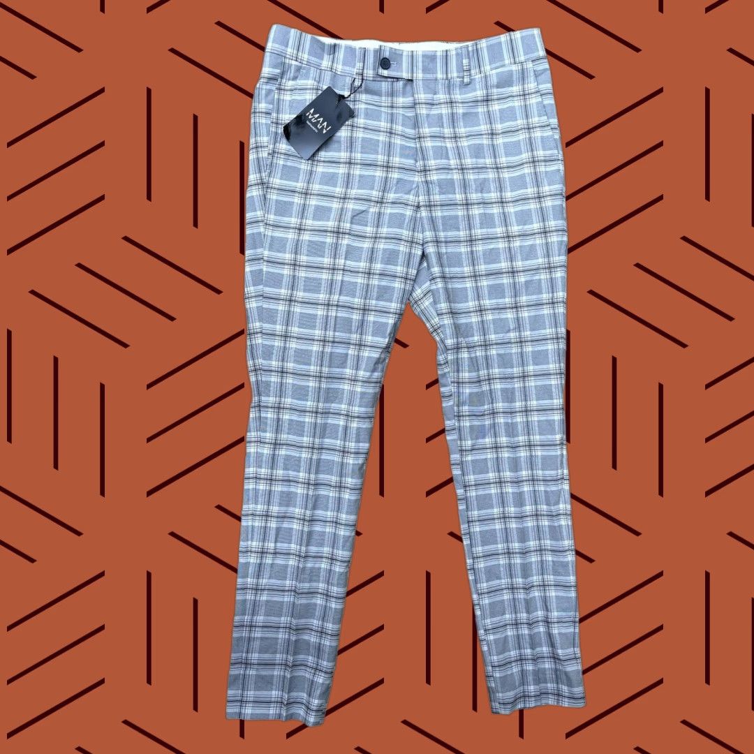 Boohoo Boohoo MAN Skinny Check Smart Trousers Cropped Pants Gray 32R (32 x 29) Size US 32 / EU 48 - 1 Thumbnail