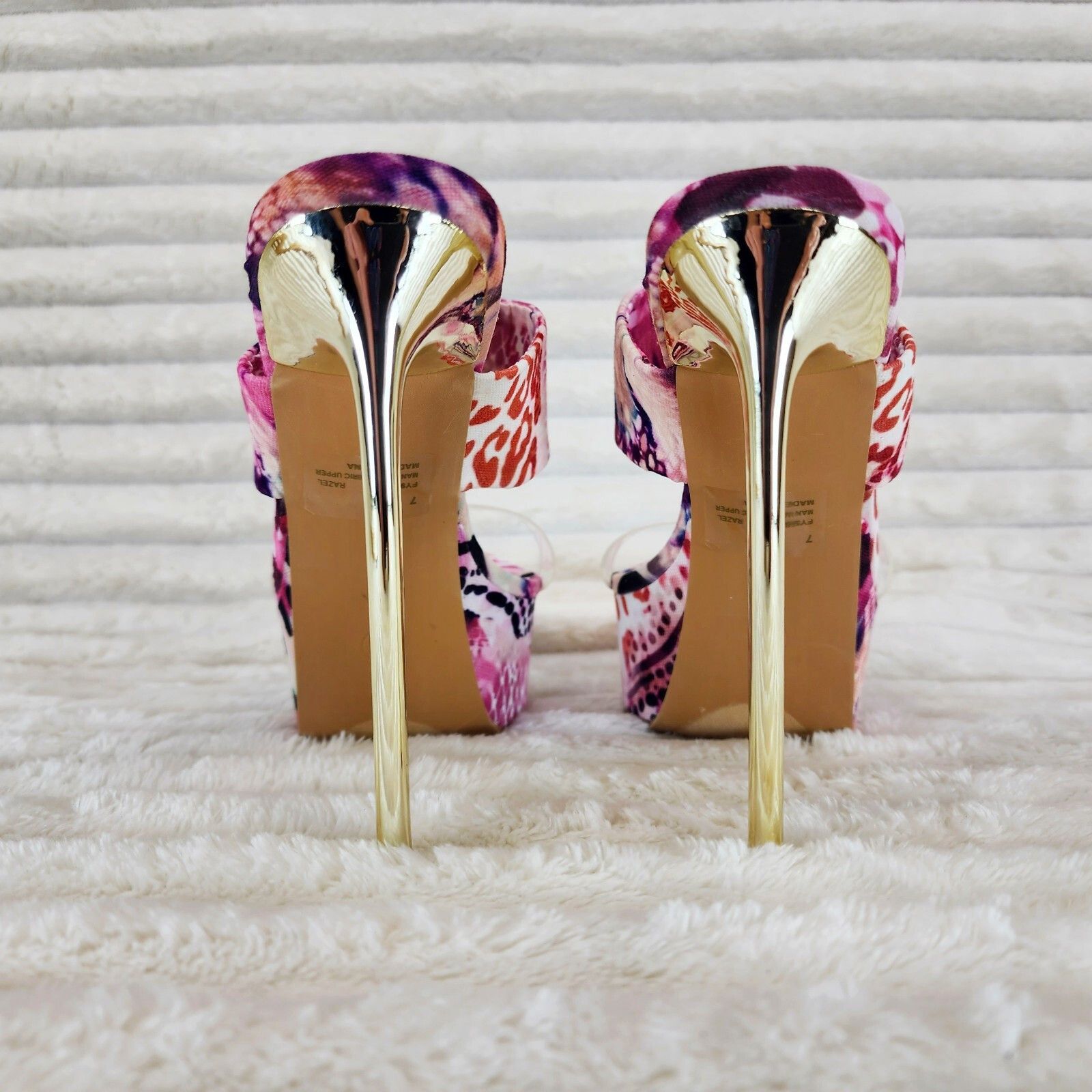 Other Razz Slip On High Heel Clogs Mules Slides Multi Color Print Size US 8 / IT 38 - 2 Thumbnail