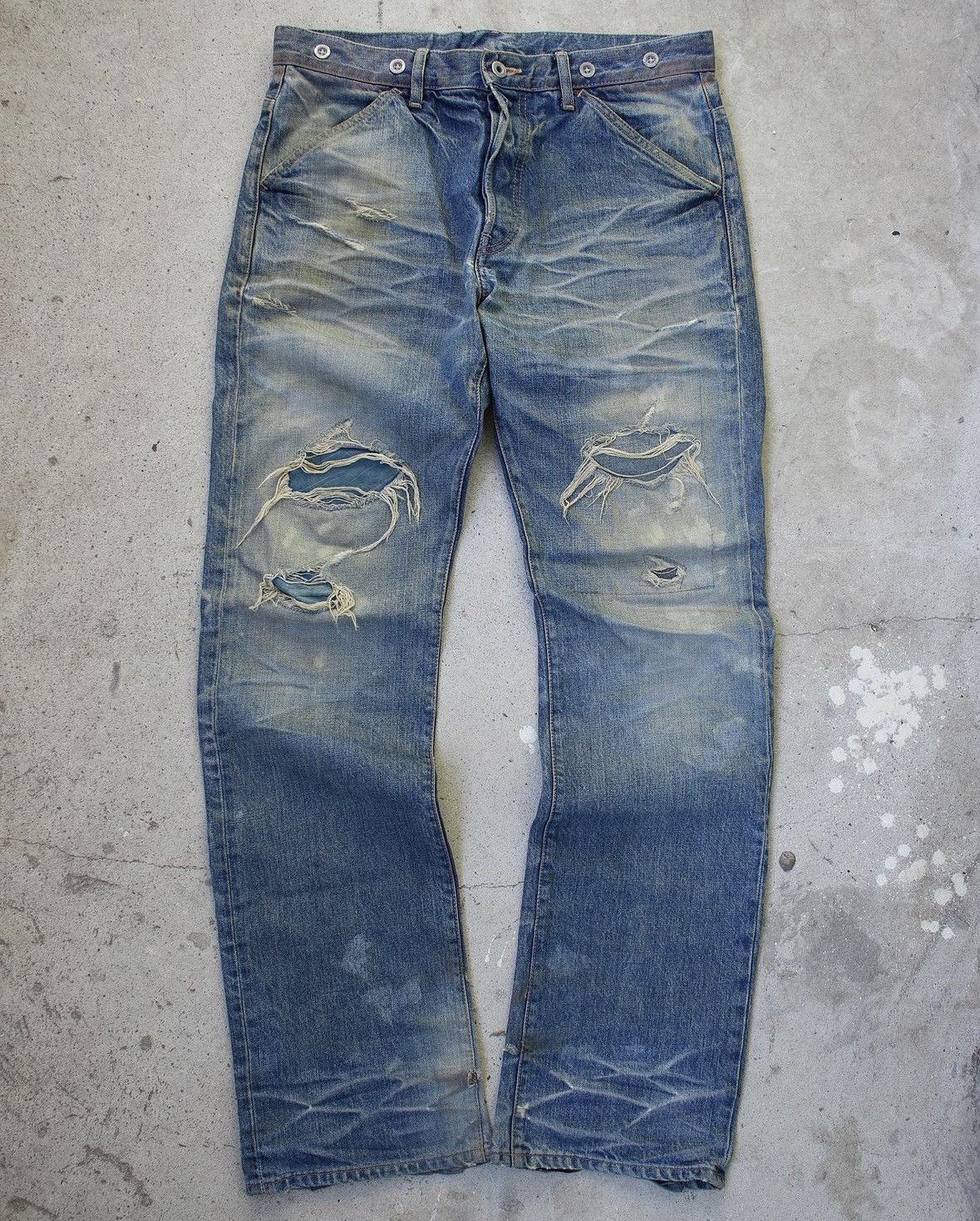 image of Isamu Katayama Backlash Aw 11 Leather Repaired Denim in Blue, Men's (Size 33)