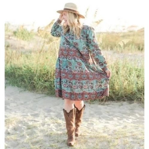 Other Victoria Dunn PEONY Boho Floral Dress M Smocked High Neck Sw Size M / US 6-8 / IT 42-44 - 8 Thumbnail