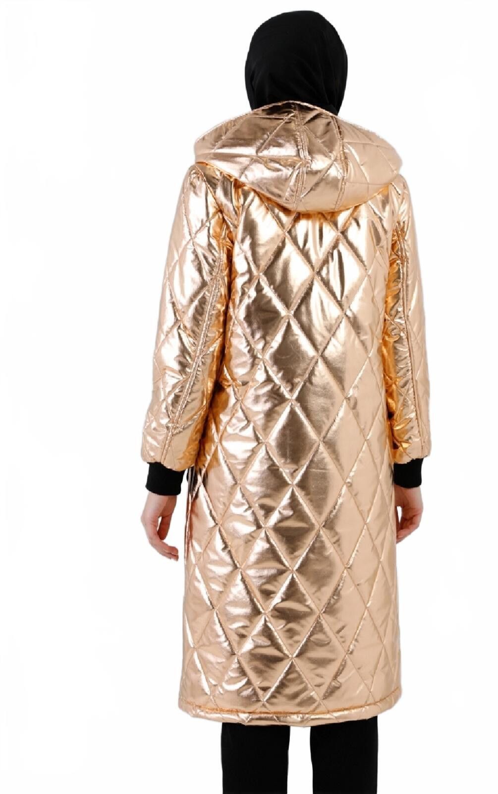 Unknown London Metallic Quilted Long Puffer Coat with Hood, Size 12 Size XL / US 12-14 / IT 48-50 - 5 Thumbnail